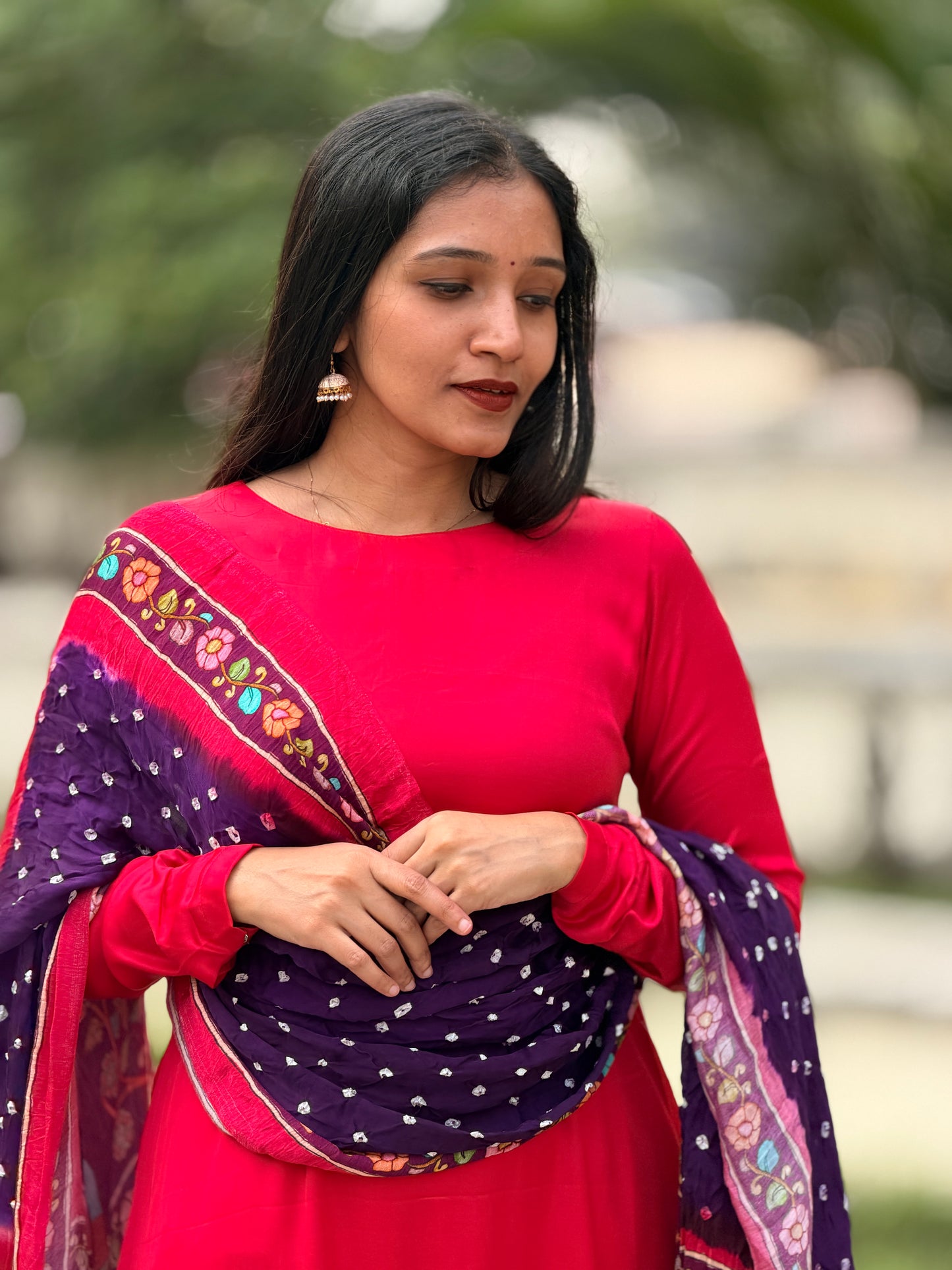 Avantika - Purple Bandhini x Kalamkari Lagda Patti Modal Silk Dupatta
