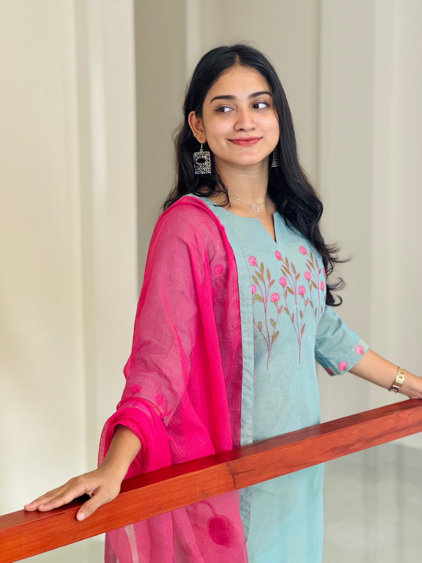 Kamali - Handloom Cotton Embroidered Straight Kurta and Pants Set