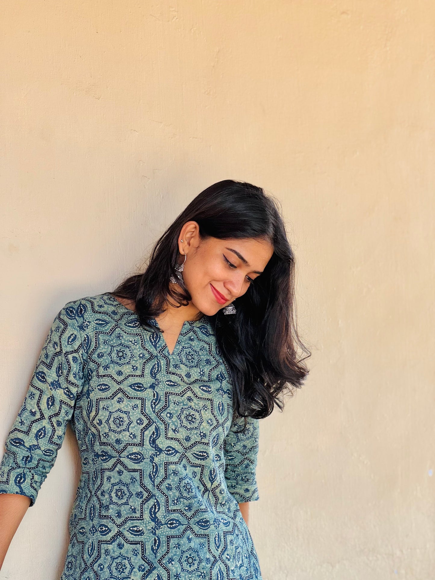 Soma - Teal Barmer Ajrakh Short Kurta