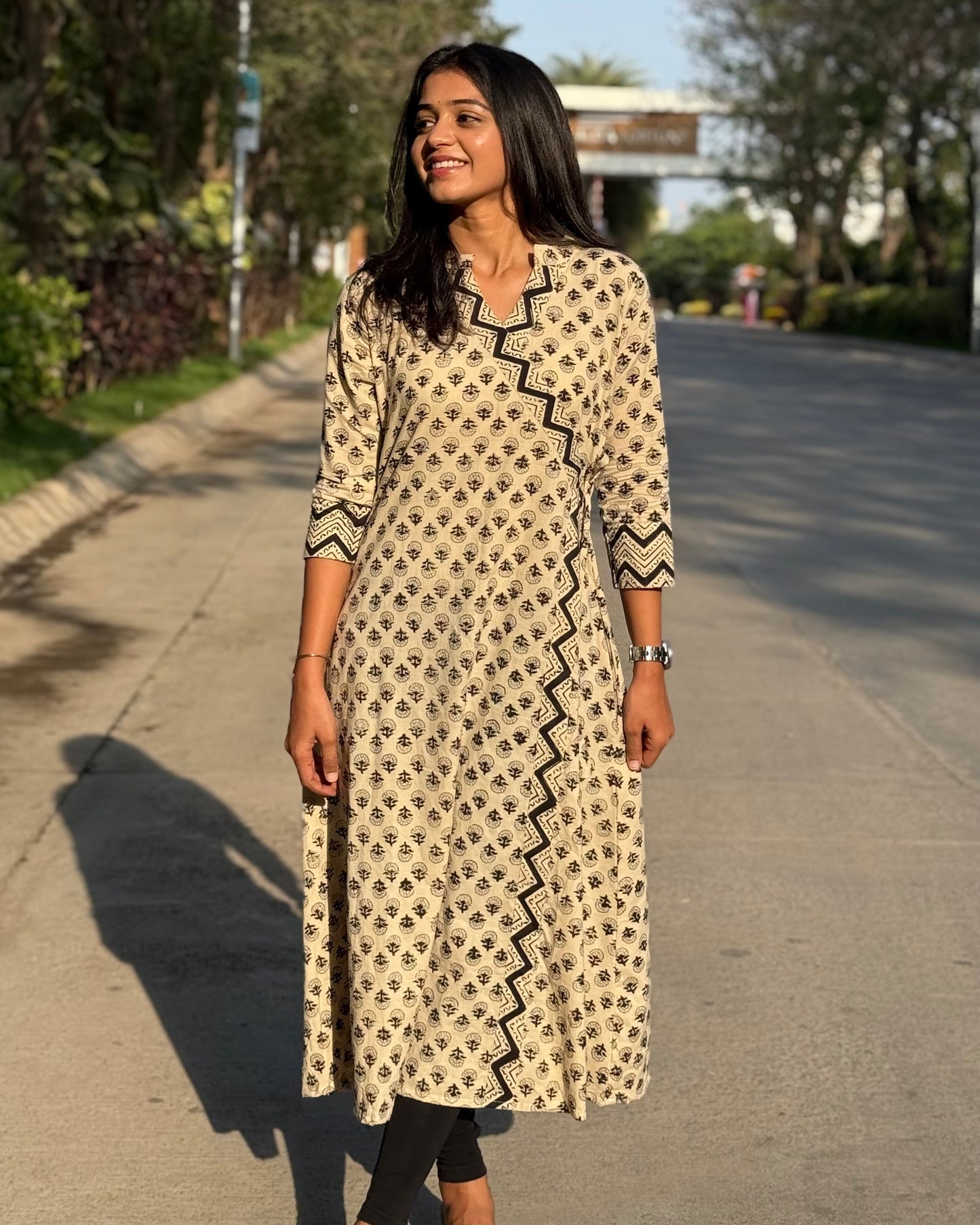 Ridhi - Bagru Handblock Printed Angrakha Style A line Kurta