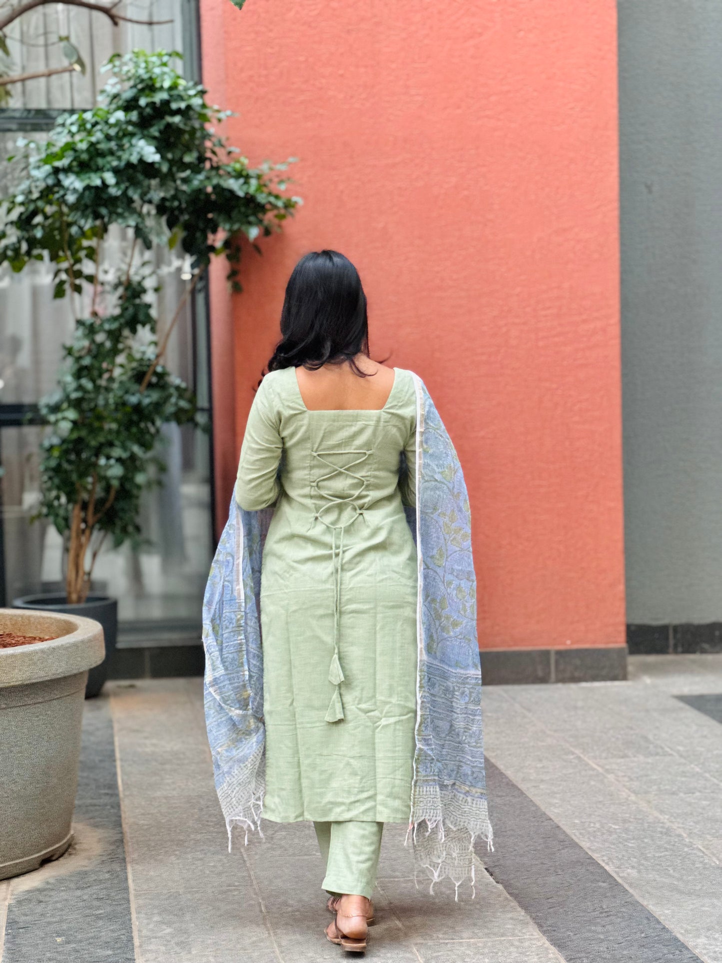 Sindhuja - Slub Cotton Kurta and Sanganeri Handblock Printed Dupatta Set