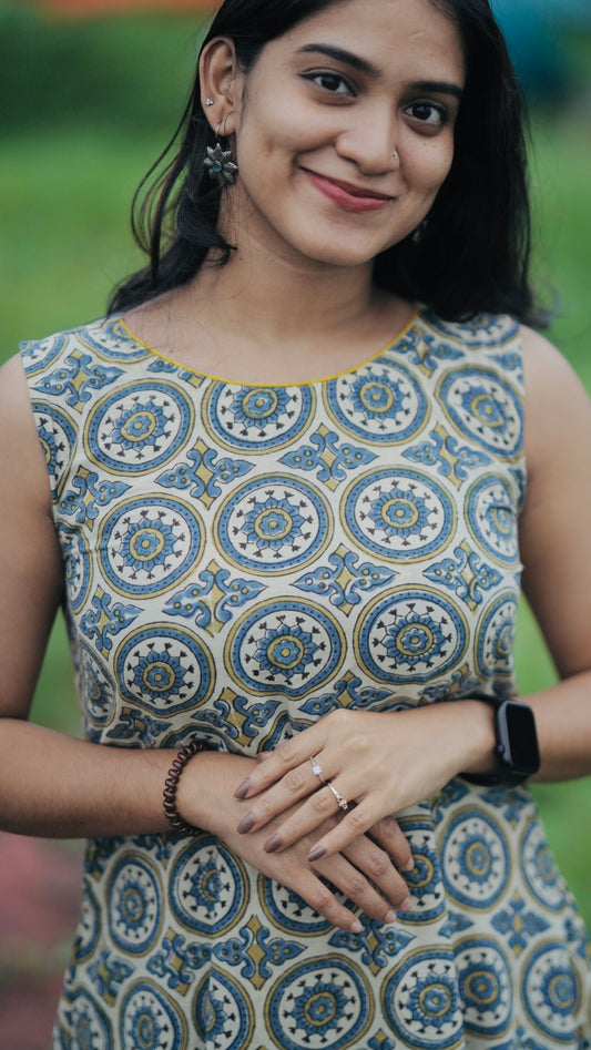 Yasmin - Ajrakh Handblock Printed A-line Dress