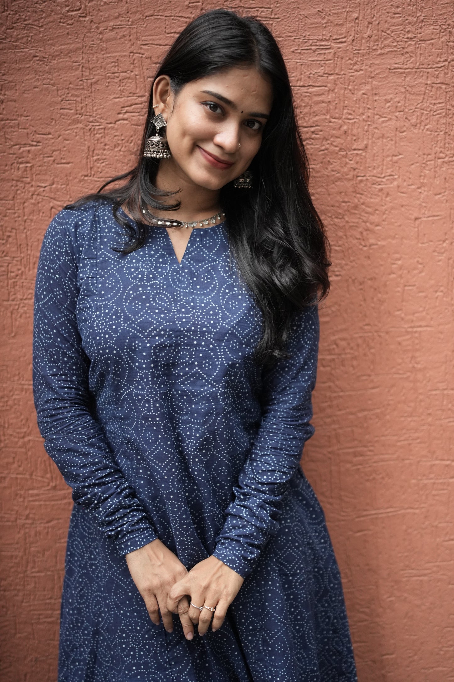 Samudhra - Indigo Natural Dyed  Handblock Printed A-Line Kurta.