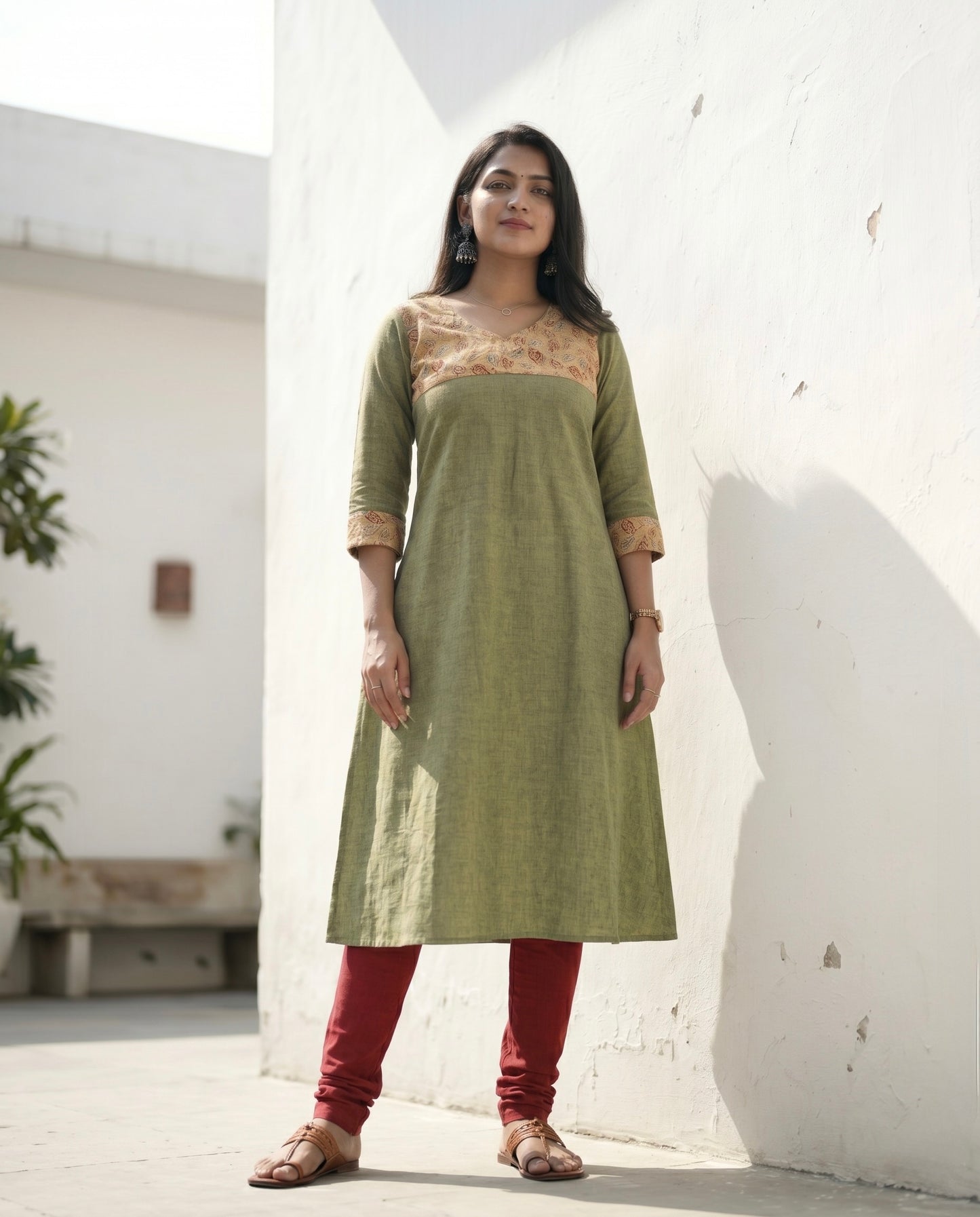 Ilai - Kalamkari x Handloom Fusion A line Kurta.