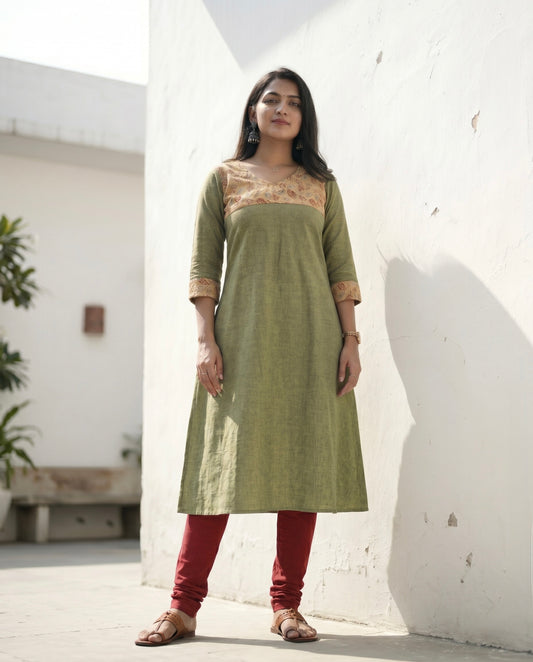 Ilai - Kalamkari x Handloom Fusion A line Kurta.