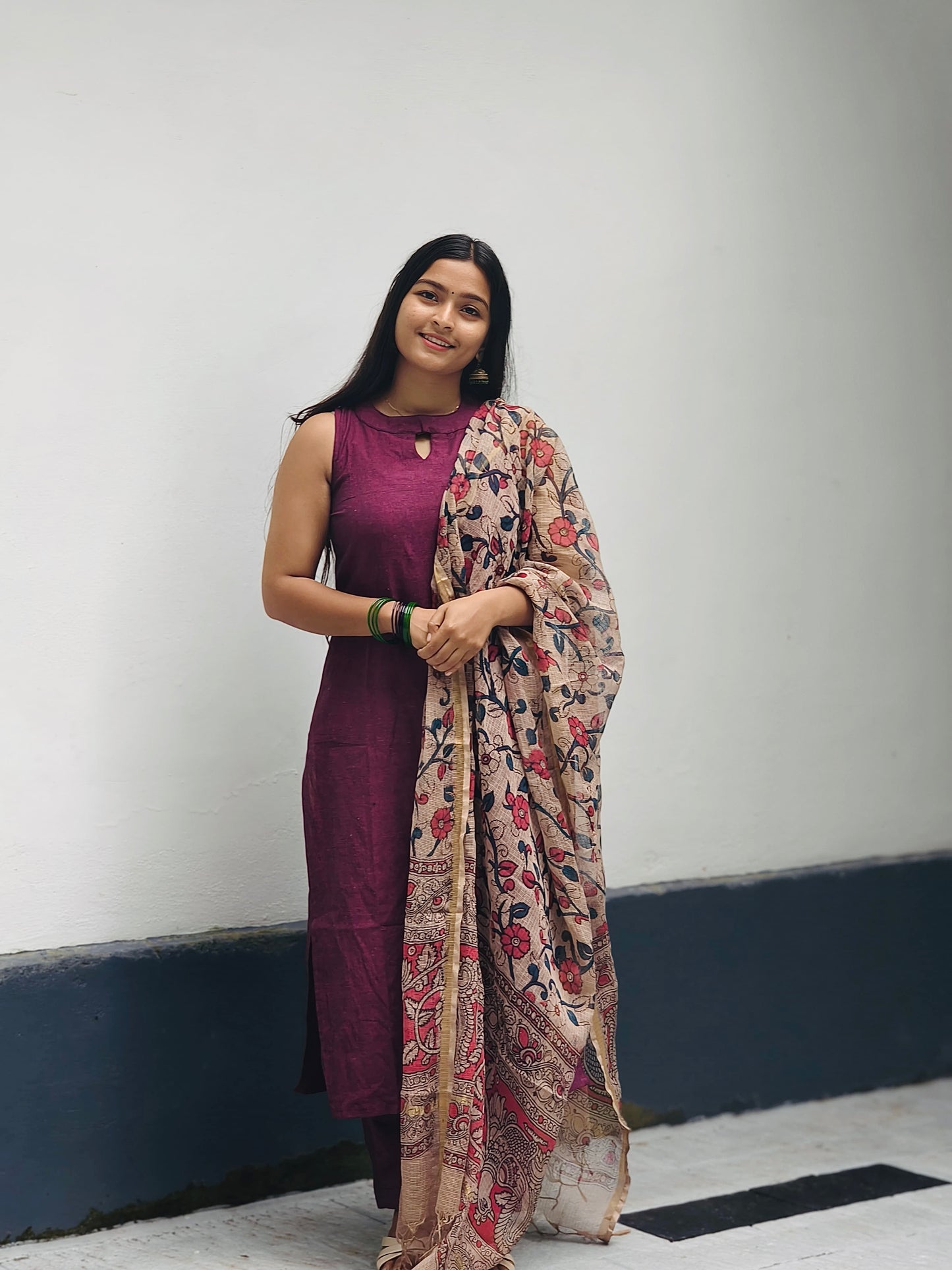 Kanakavalli - Handloom Kurta & Kalamkari Block Printed Kota Dupatta set
