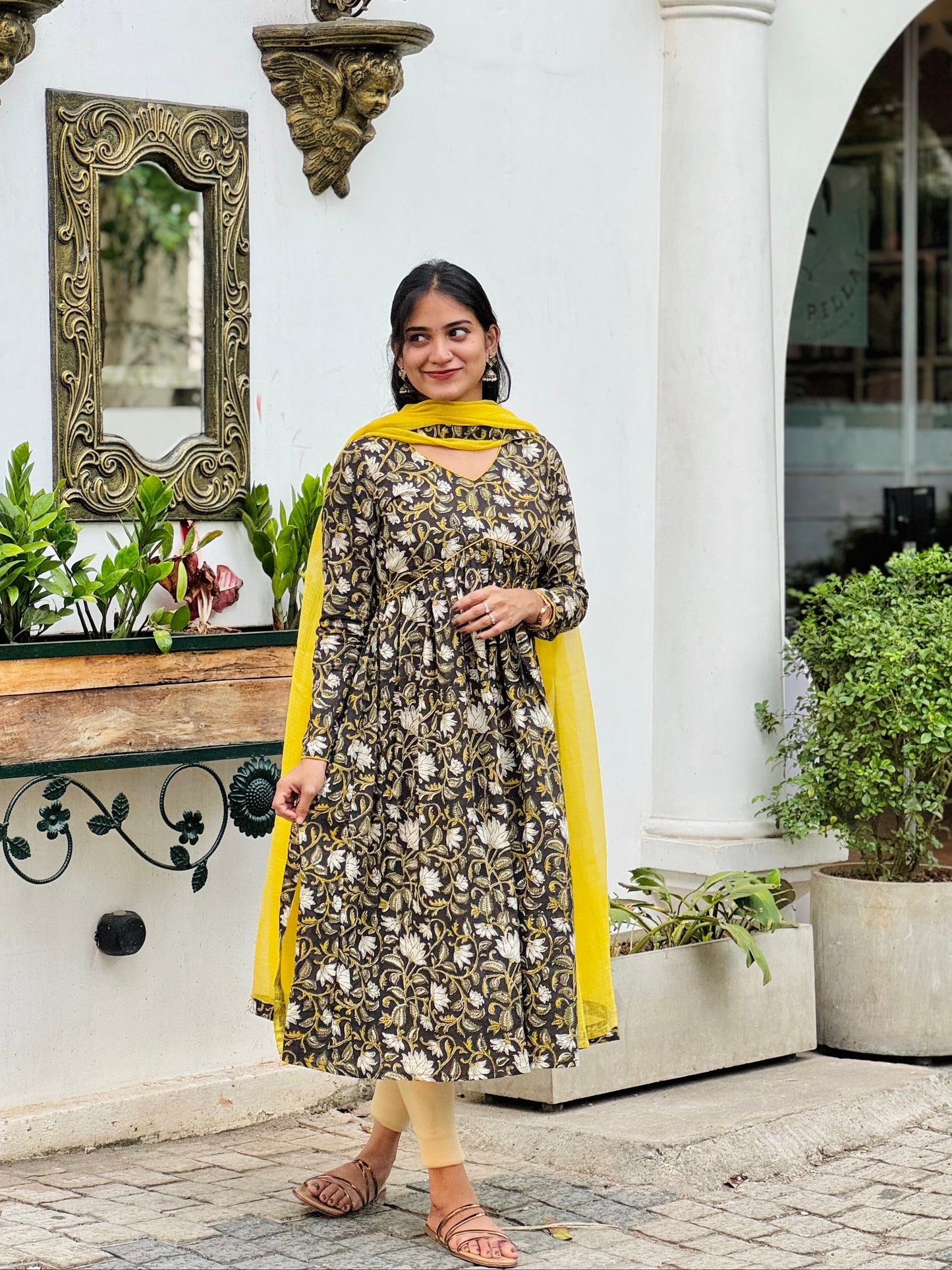 Aarudhra - Sanganeri Block Print Alia Cut Kurta with Kota Patchwork Dupatta