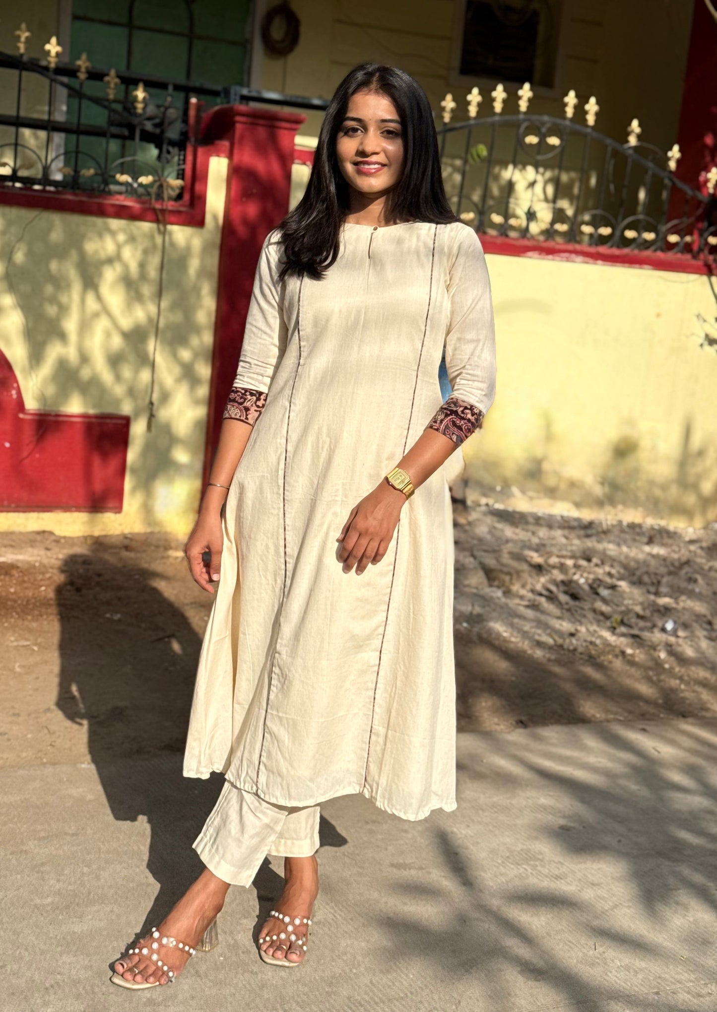 Vaayu - Handloom X Kalamkari Fusion A-line Kurta & Dupatta Set