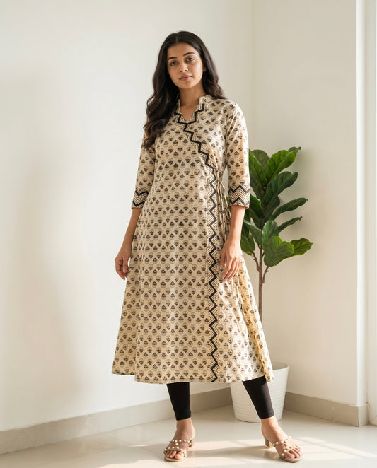 Ridhi - Bagru Handblock Printed Angrakha Style A line Kurta