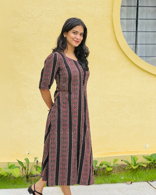 Tribal Charm - A line Gamthi Printed Dress