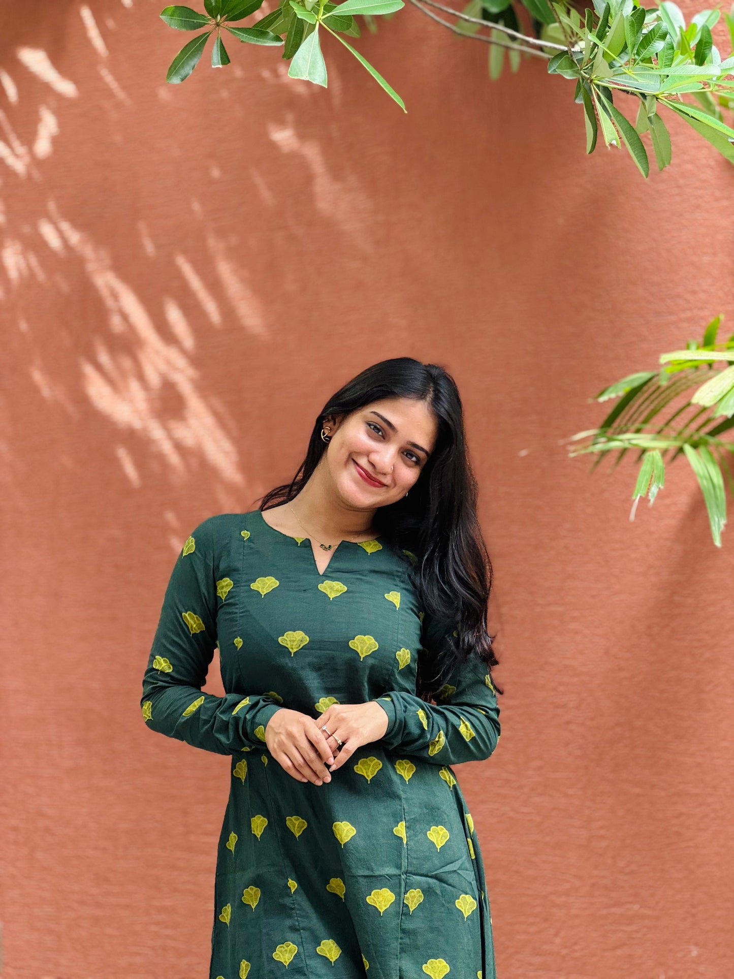 Indrani - Ajrakh Natural Dyed  Handblock Printed A-Line Kurta