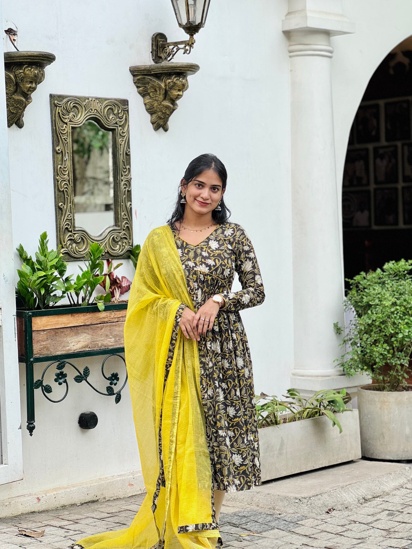 Aarudhra - Sanganeri Block Print Alia Cut Kurta with Kota Patchwork Dupatta