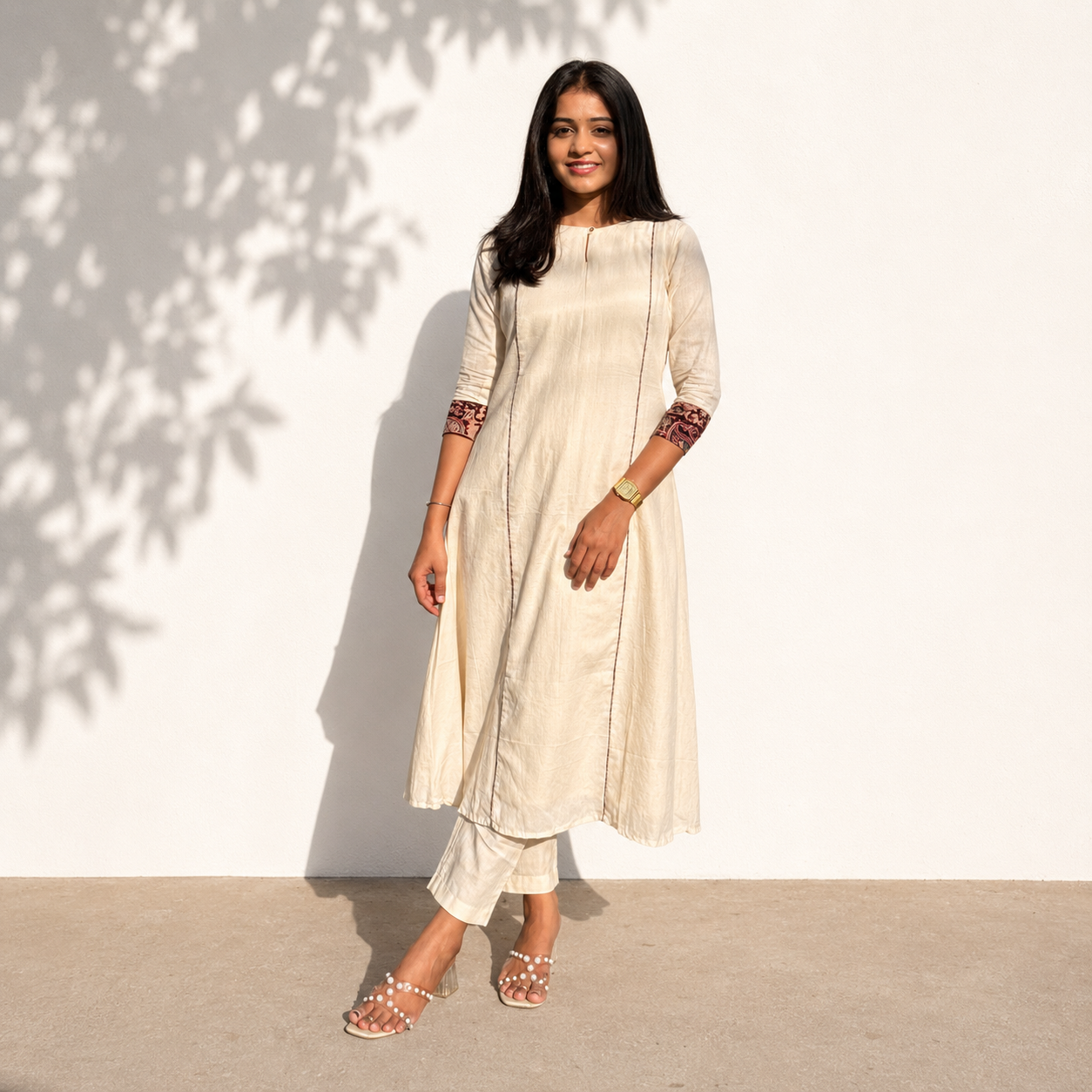 Vaayu - Handloom X Kalamkari Fusion A-line Kurta & Dupatta Set