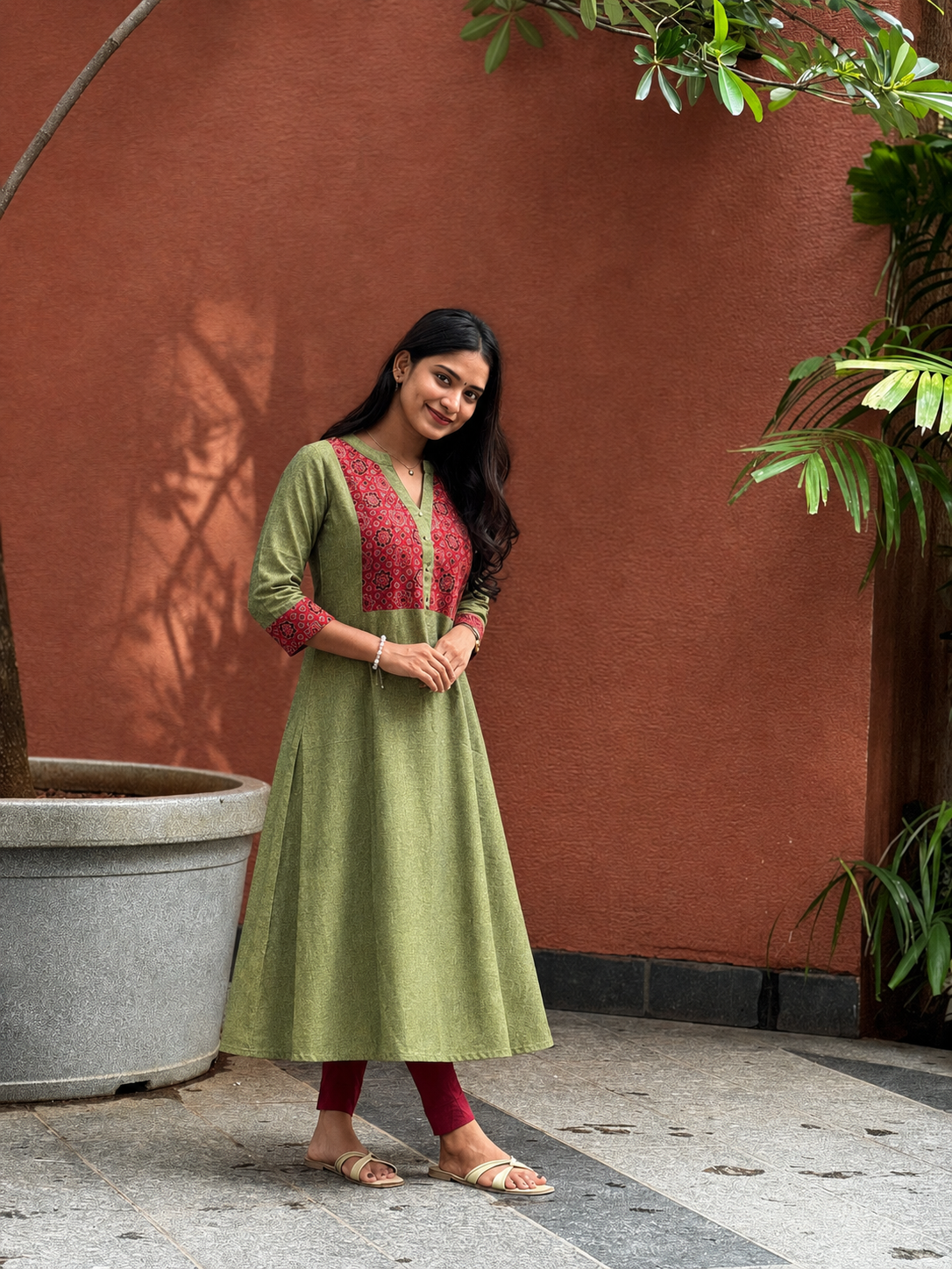 Radhika - Handloom Cotton x Ajrakh Fusion A line Kurta