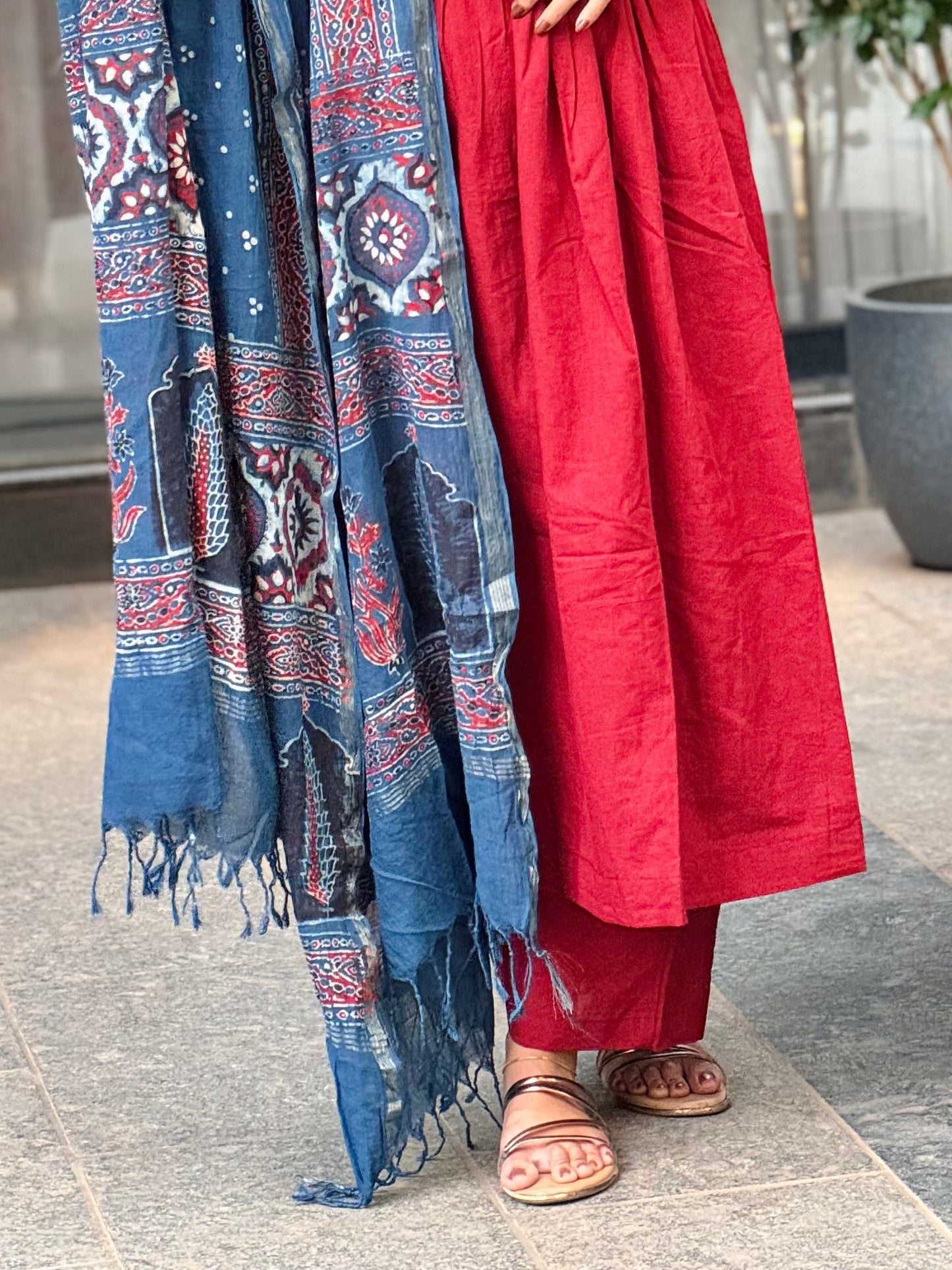 Agni - A line Kurta and Ajrakh Handblock Printed Dupatta Set