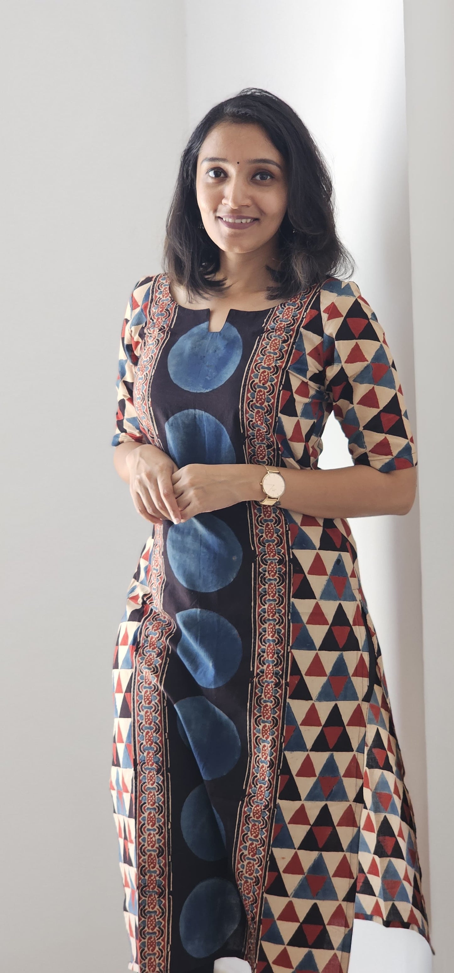 Nadira - Ajrakh Handblock Printed Panel Kurta