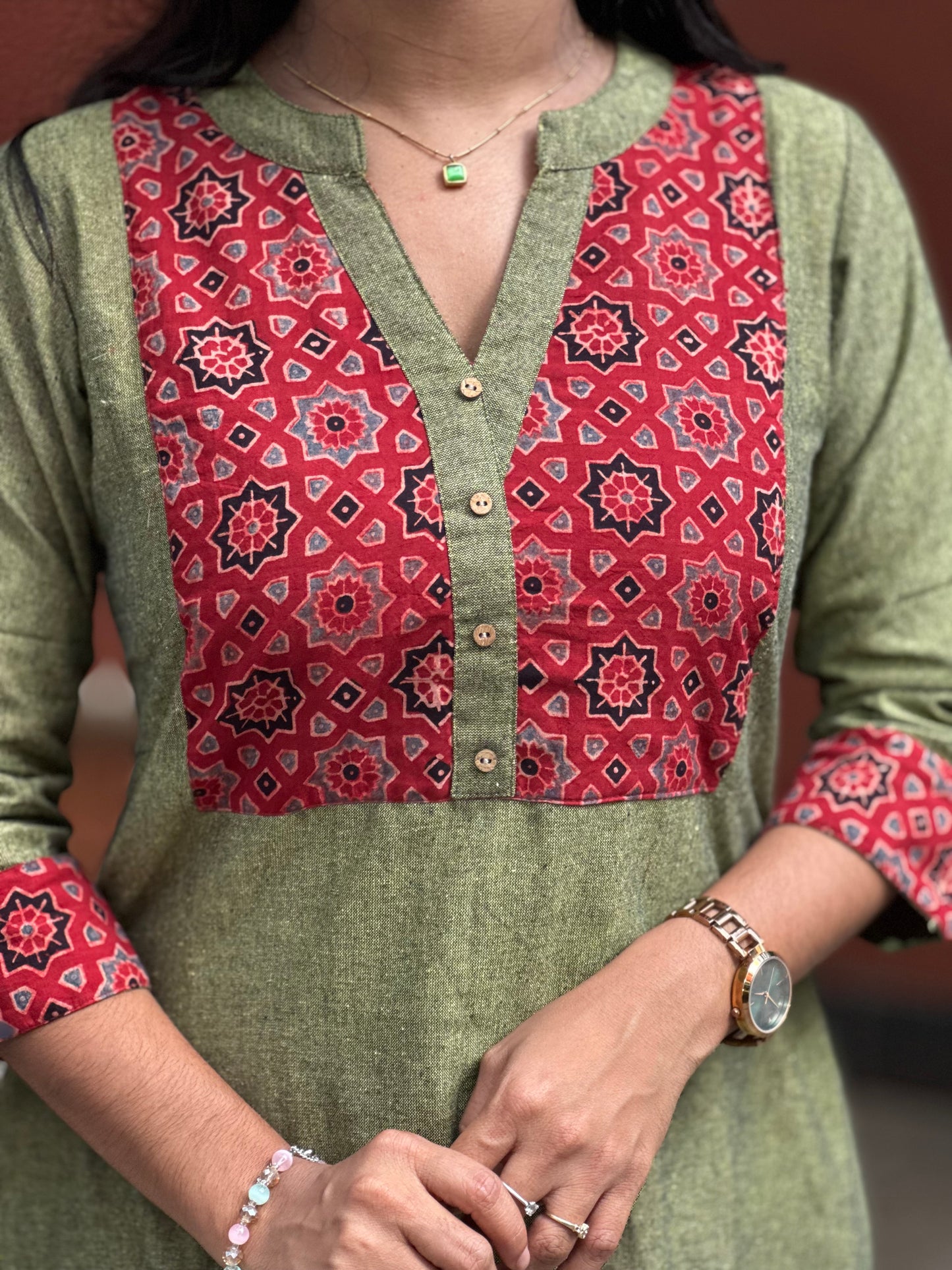 Radhika - Handloom Cotton x Ajrakh Fusion A line Kurta