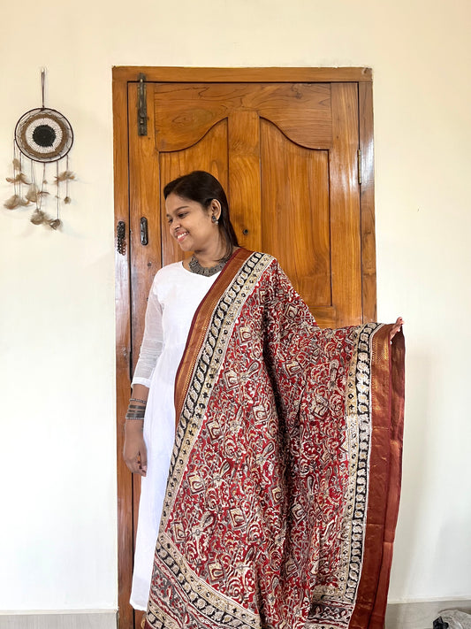 Shravya - Kalamkari Handblock Printed Silk Dupatta