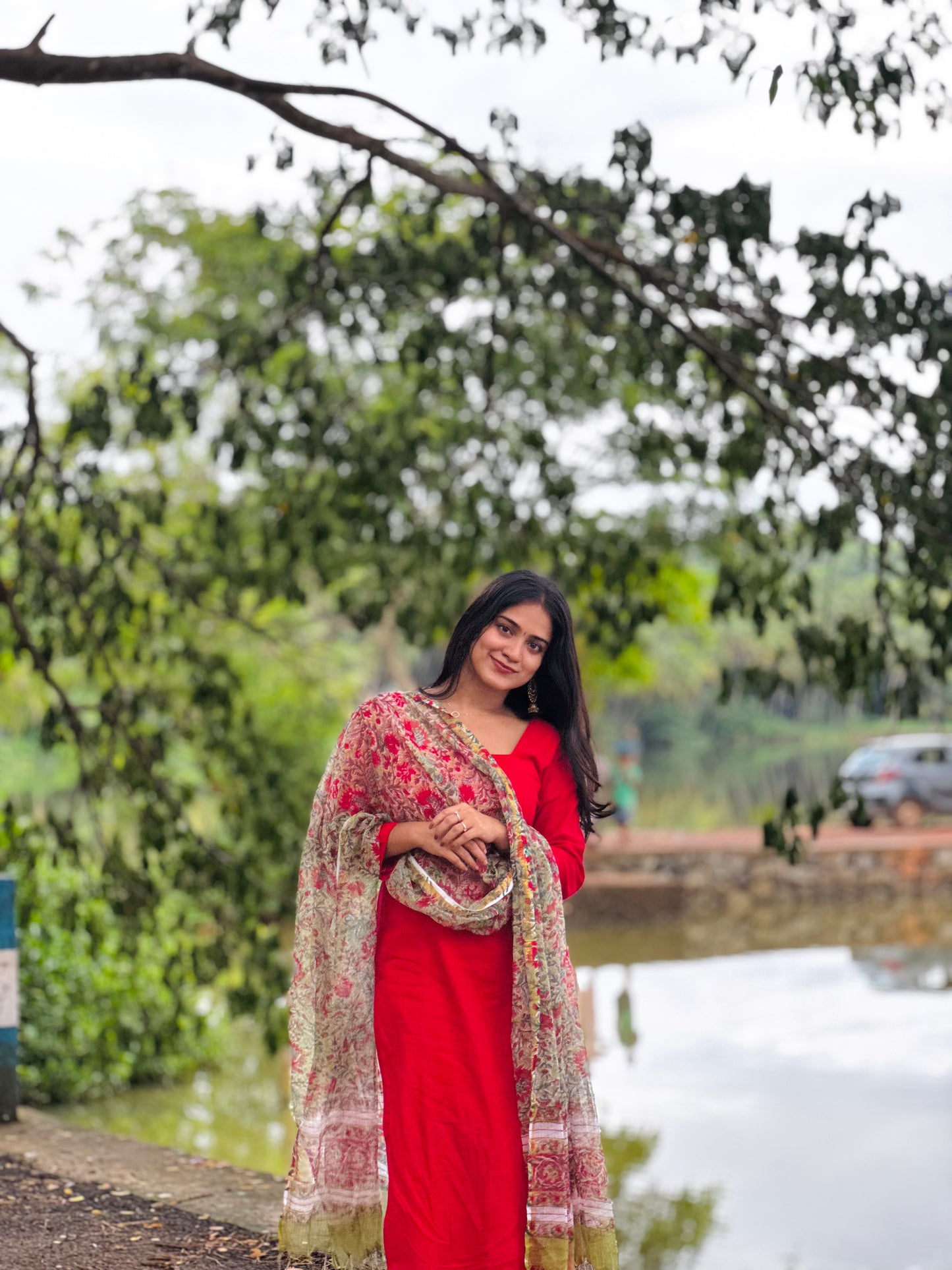Gulmohar - Slub Cotton Kurta and Sanganeri Handblock Printed Dupatta Set