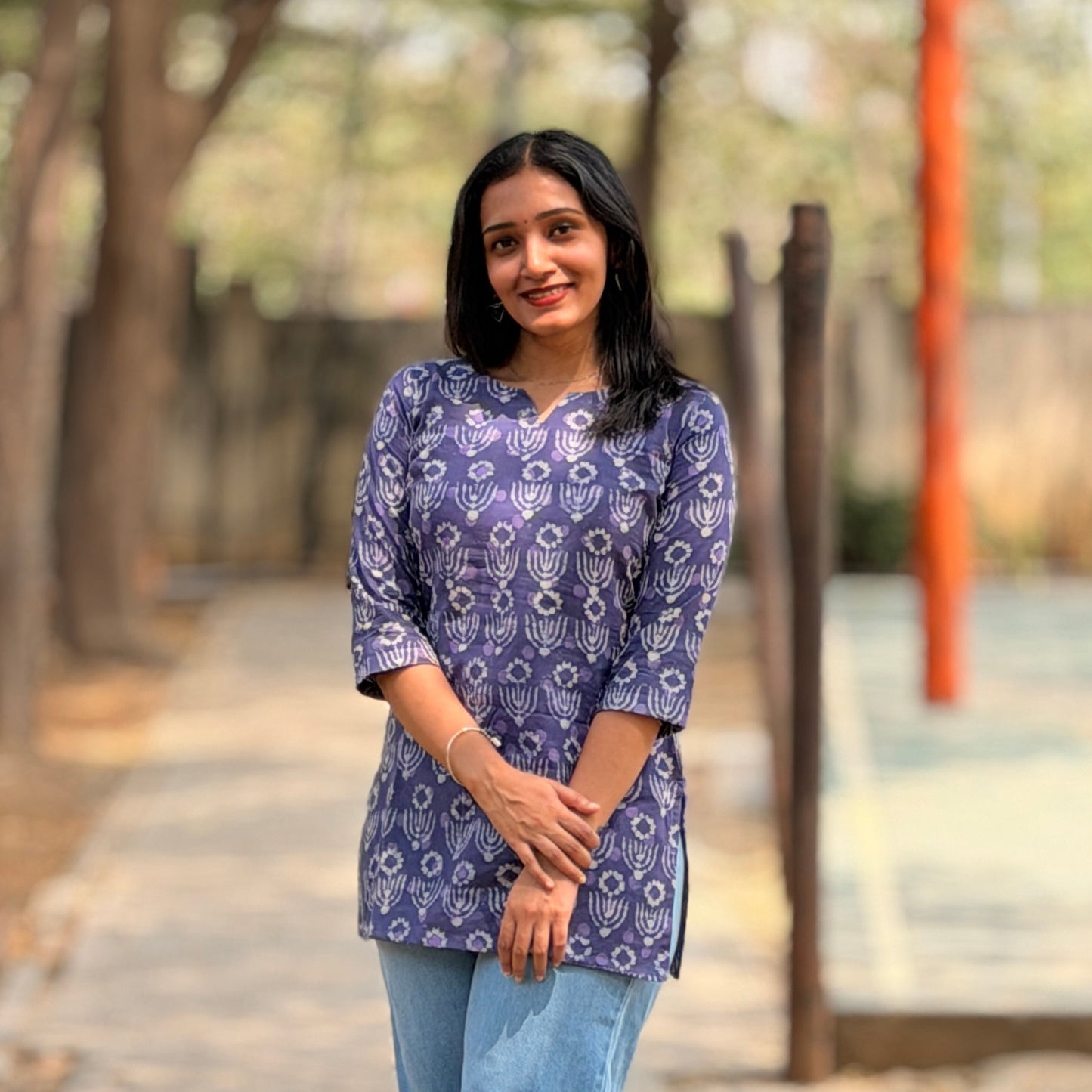 Sana - Dabu Handblock Printed Short Kurta