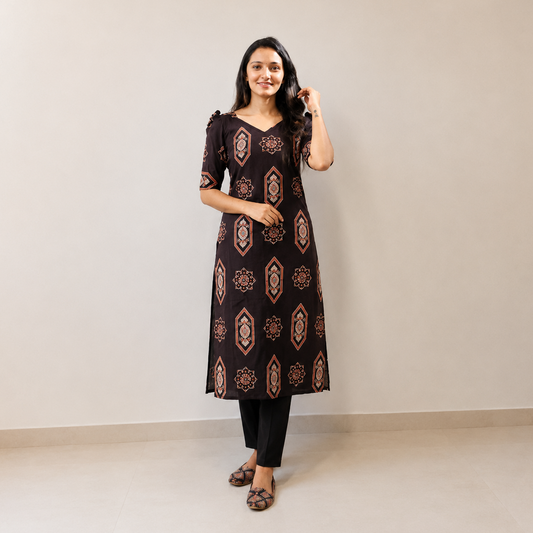 Mandakini - Ajrakh Handblock Printed Kurta