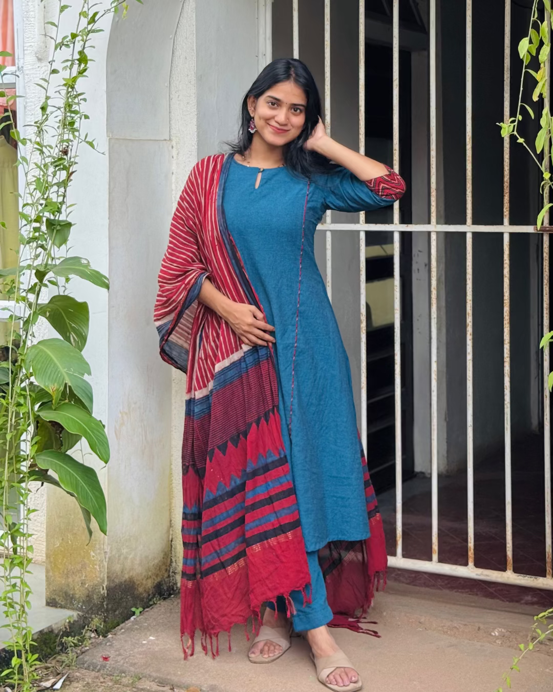 Vaanam - Handloom X Ajrakh Fusion A-line Kurta Set