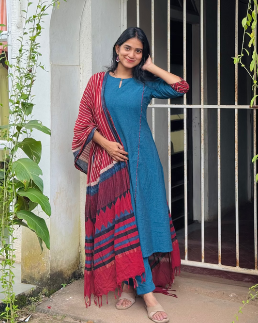 Vaanam - Handloom X Ajrakh Fusion A-line Kurta Set