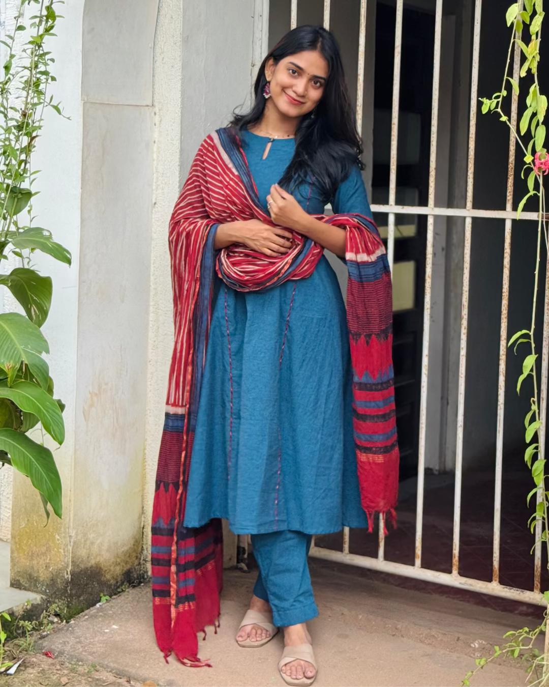 Vaanam - Handloom X Ajrakh Fusion A-line Kurta Set