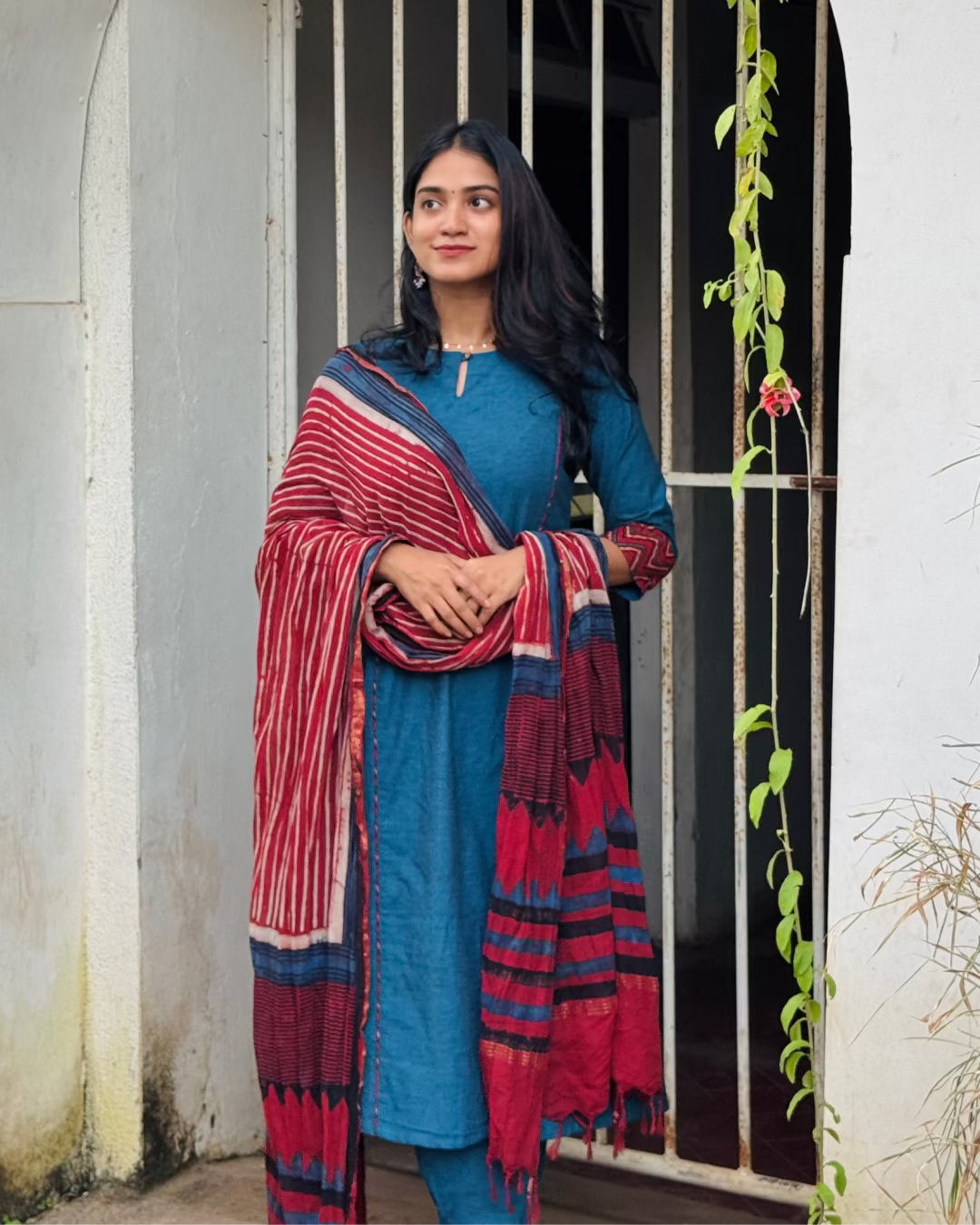 Vaanam - Handloom X Ajrakh Fusion A-line Kurta Set