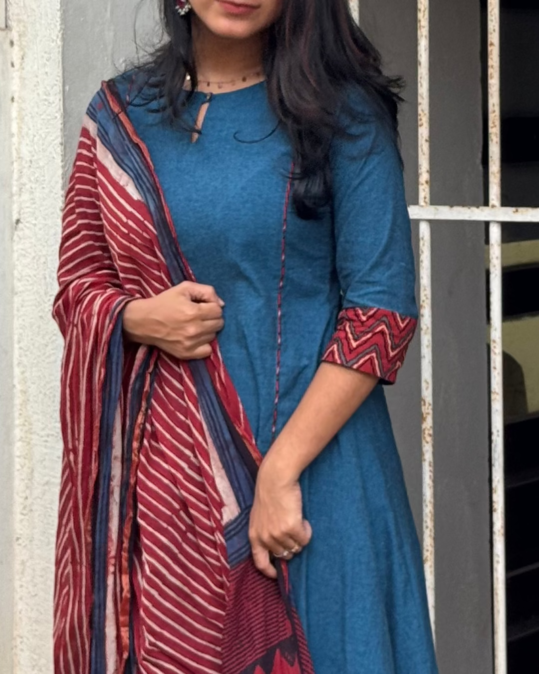 Vaanam - Handloom X Ajrakh Fusion A-line Kurta Set