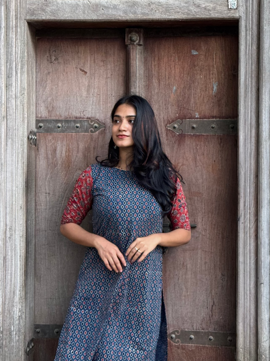 Aura - Ajrakh Handblock Printed Fusion Kurta