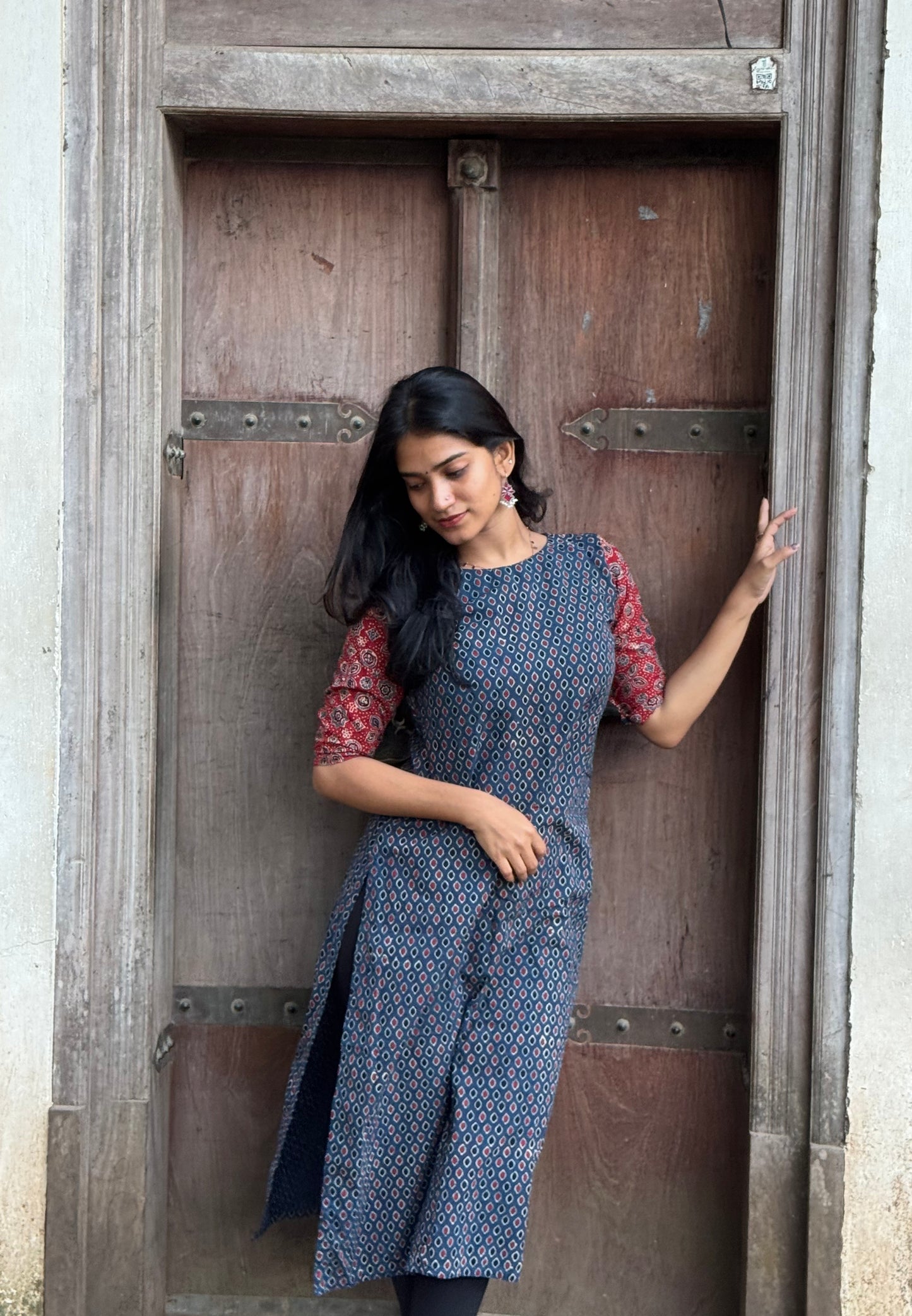 Aura - Ajrakh Handblock Printed Fusion Kurta