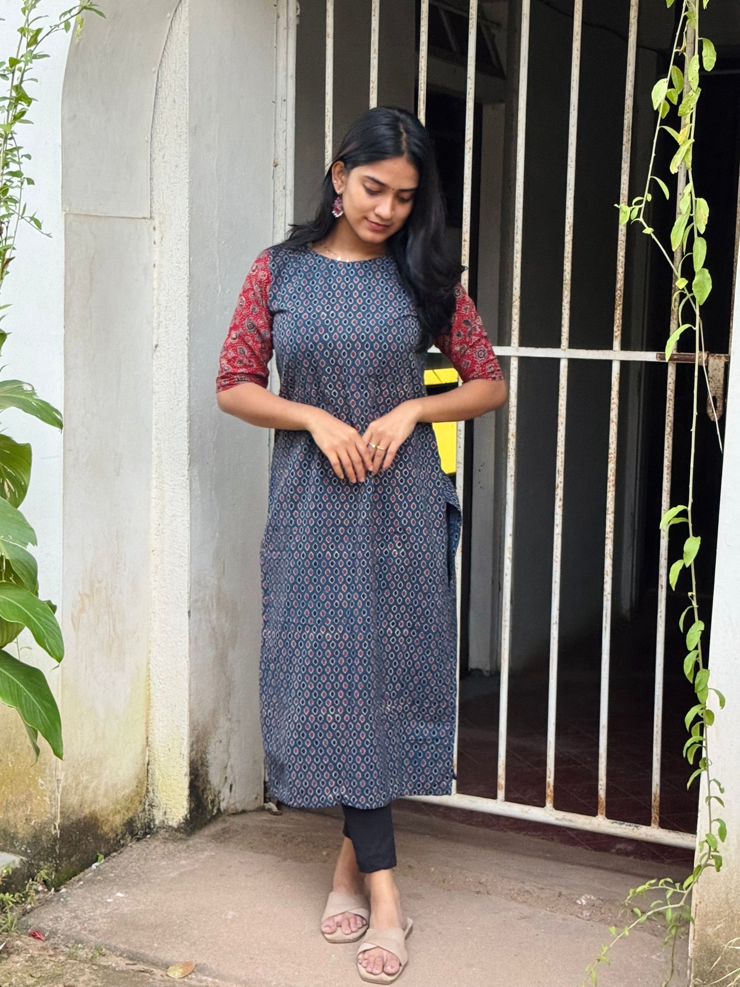 Aura - Ajrakh Handblock Printed Fusion Kurta