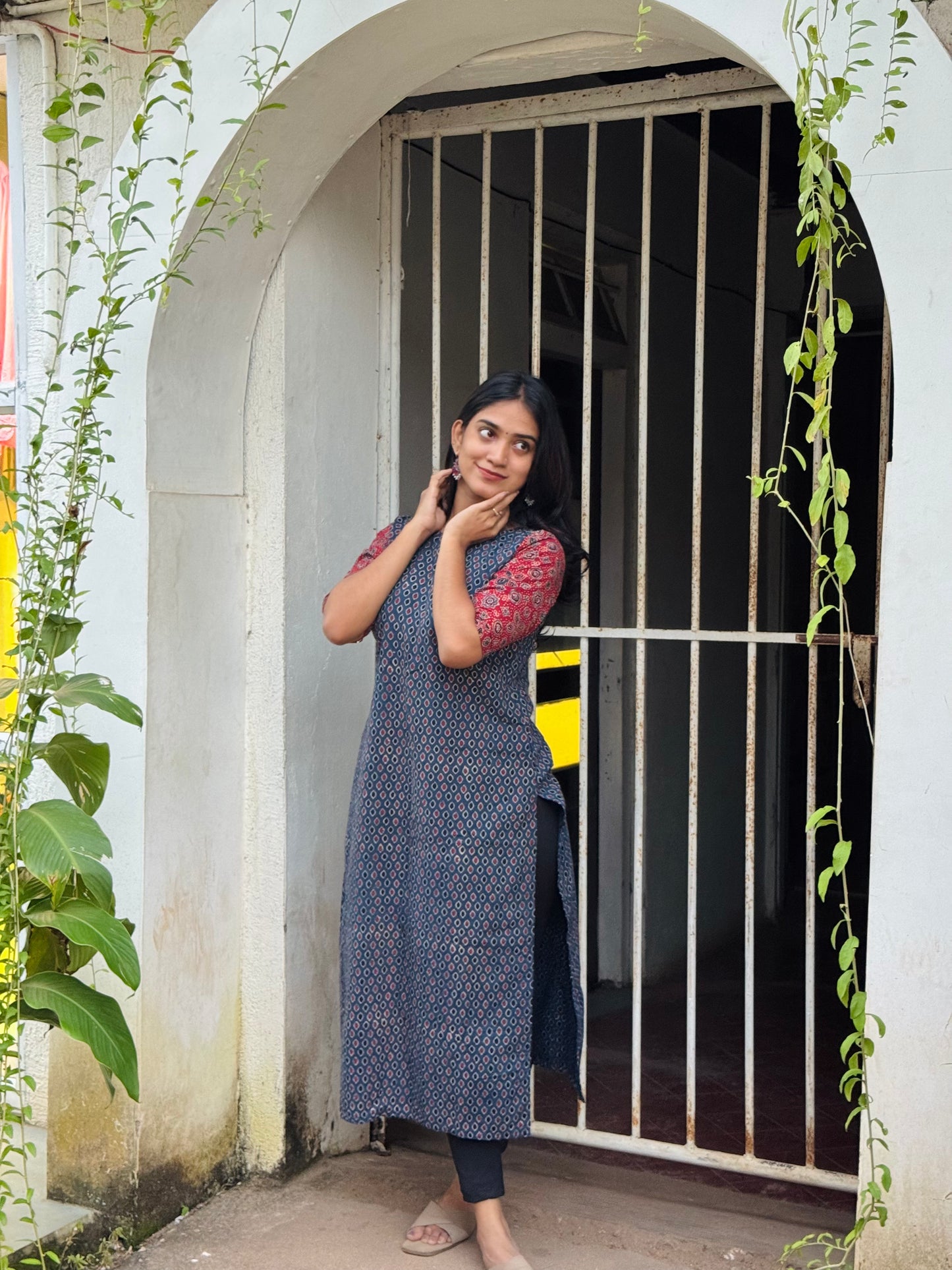Aura - Ajrakh Handblock Printed Fusion Kurta