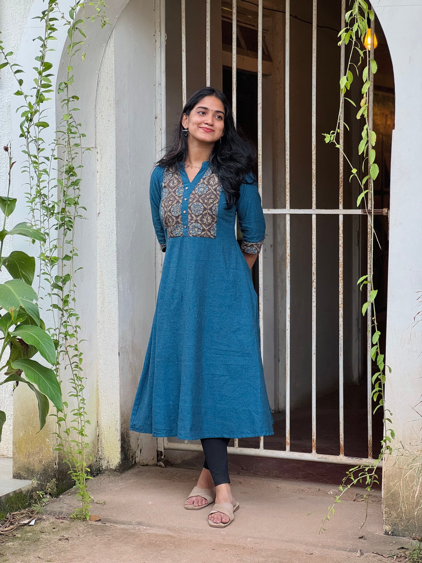 Navya - Handloom Cotton x Ajrakh Fusion A line Kurta