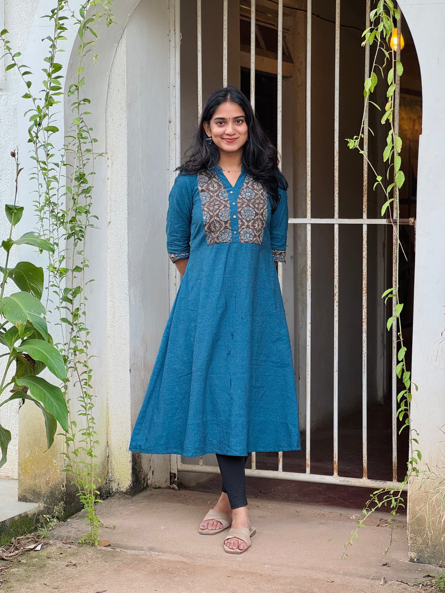 Navya - Handloom Cotton x Ajrakh Fusion A line Kurta