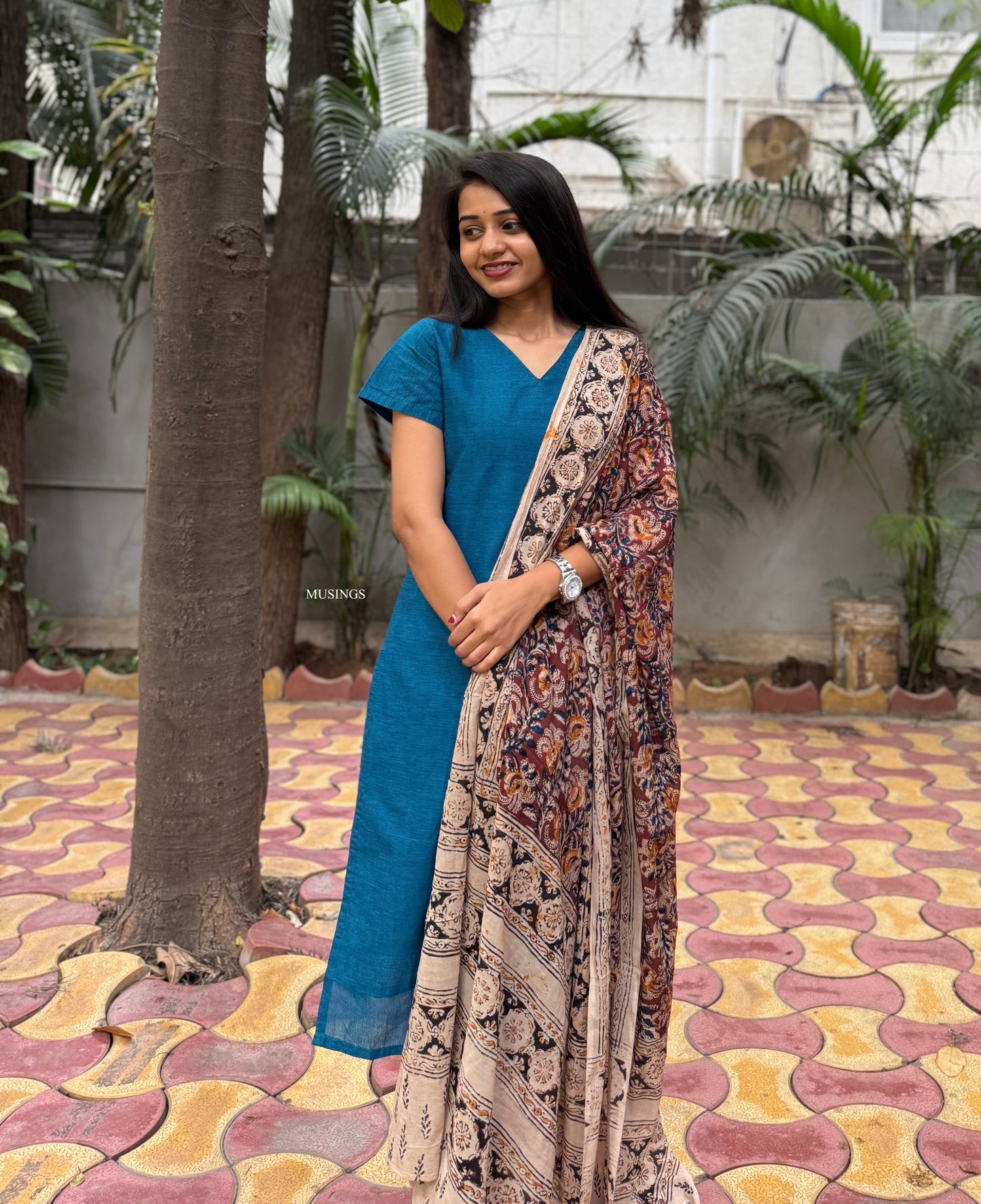 Dakshana - Mangalgiri Kurta x Handblock Printed Kalamkari Dupatta