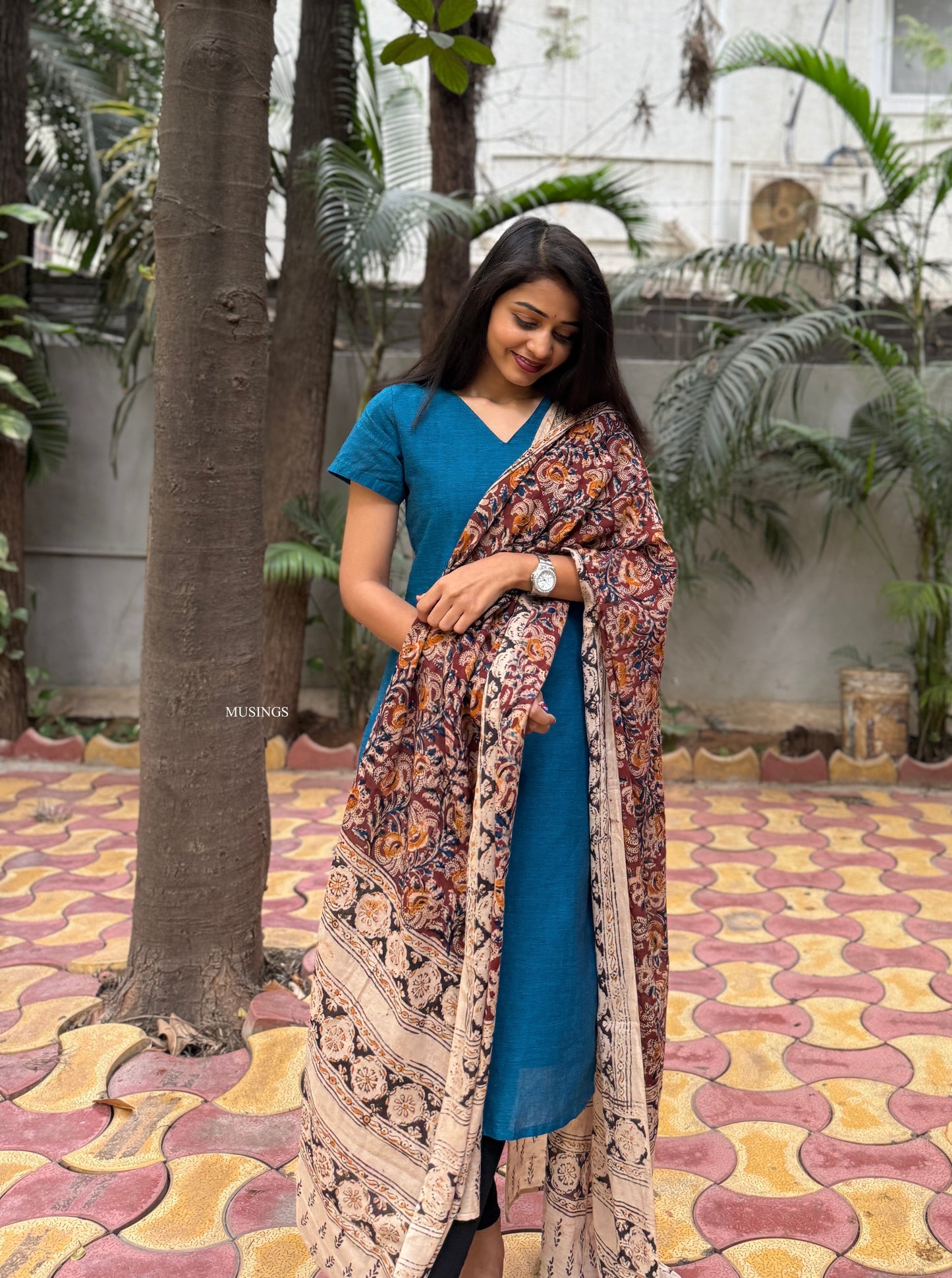 Dakshana - Mangalgiri Kurta x Handblock Printed Kalamkari Dupatta