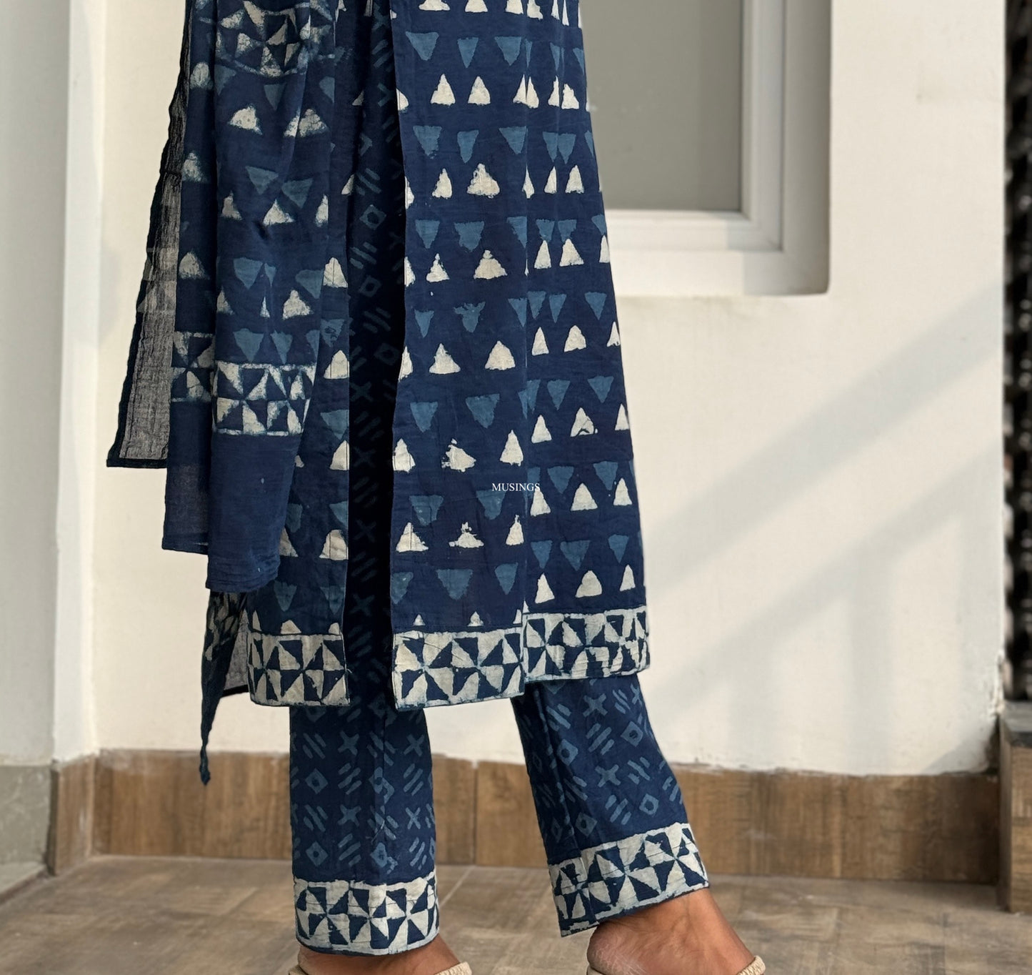 Megha - Indigo Cotton Handblock Printed Kurta Set