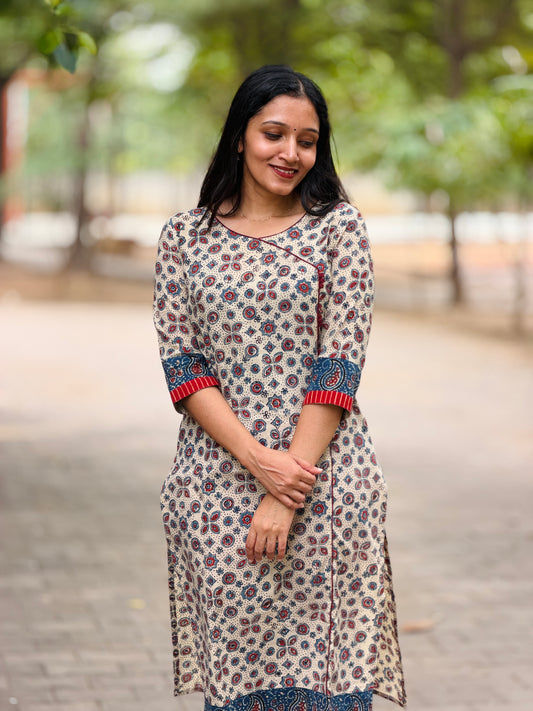 Punya - Ajrakh Handblock Printed Fusion Kurta