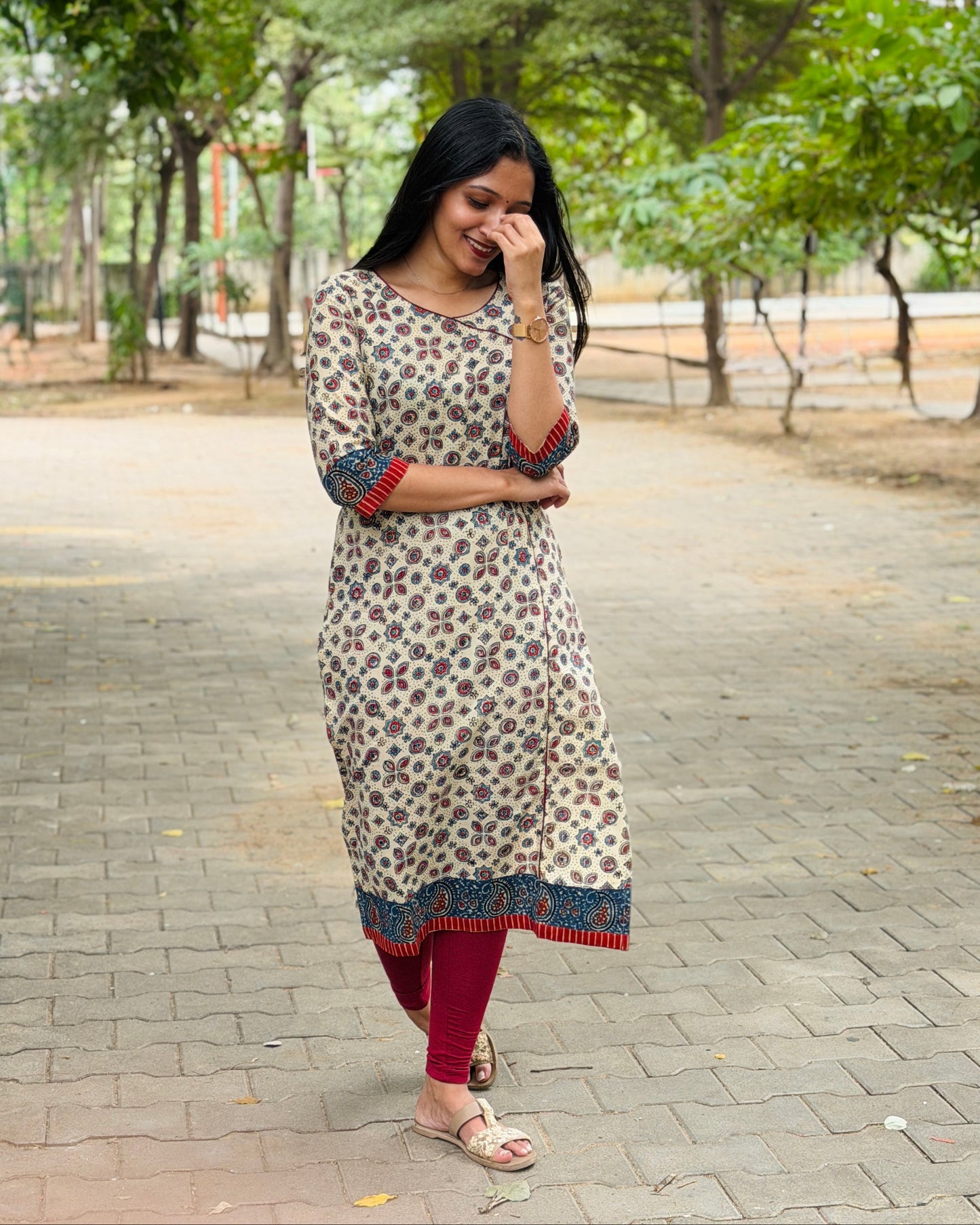 Punya - Ajrakh Handblock Printed Fusion Kurta