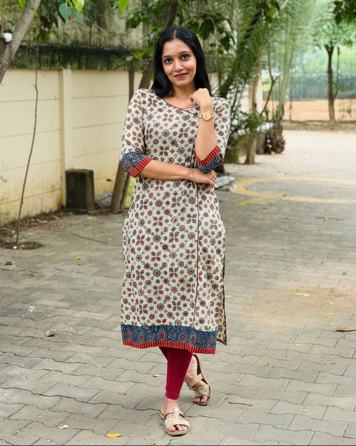 Punya - Ajrakh Handblock Printed Fusion Kurta