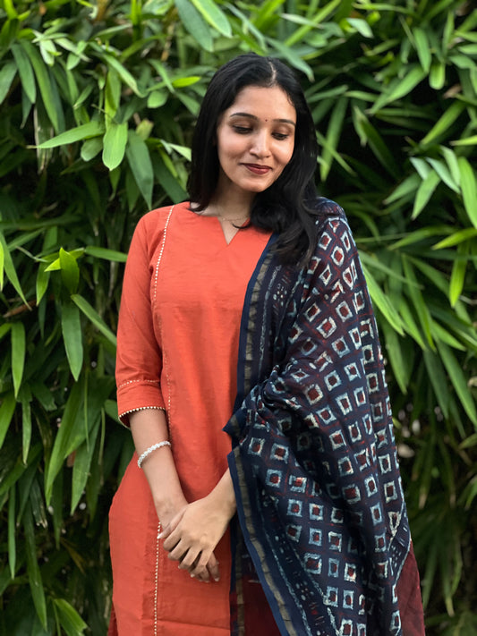 Vibha - Rust Orange Chanderi Silk Coord Set
