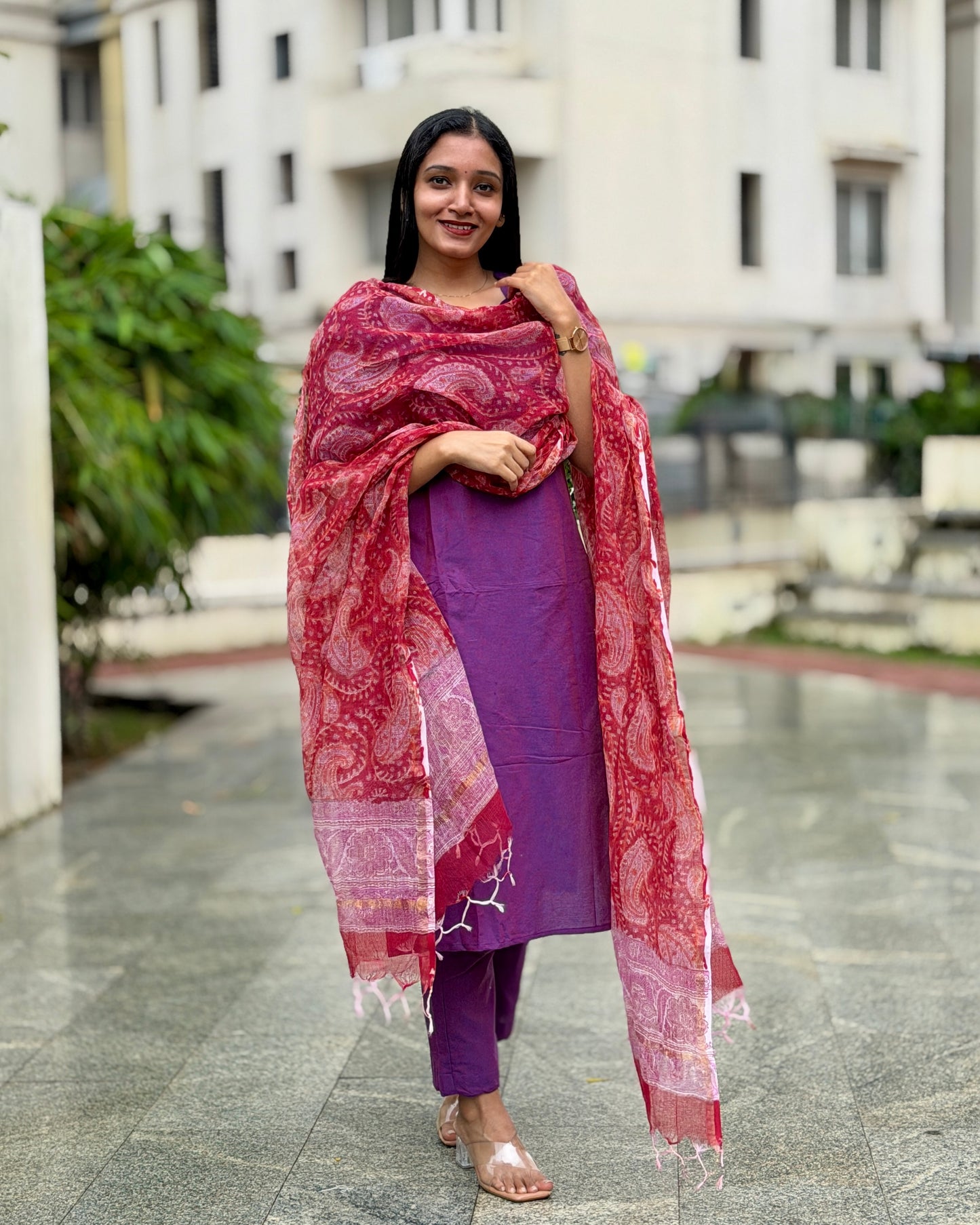 Magizhmathi - Handloom Kurta & Kota Block-Print Dupatta Set