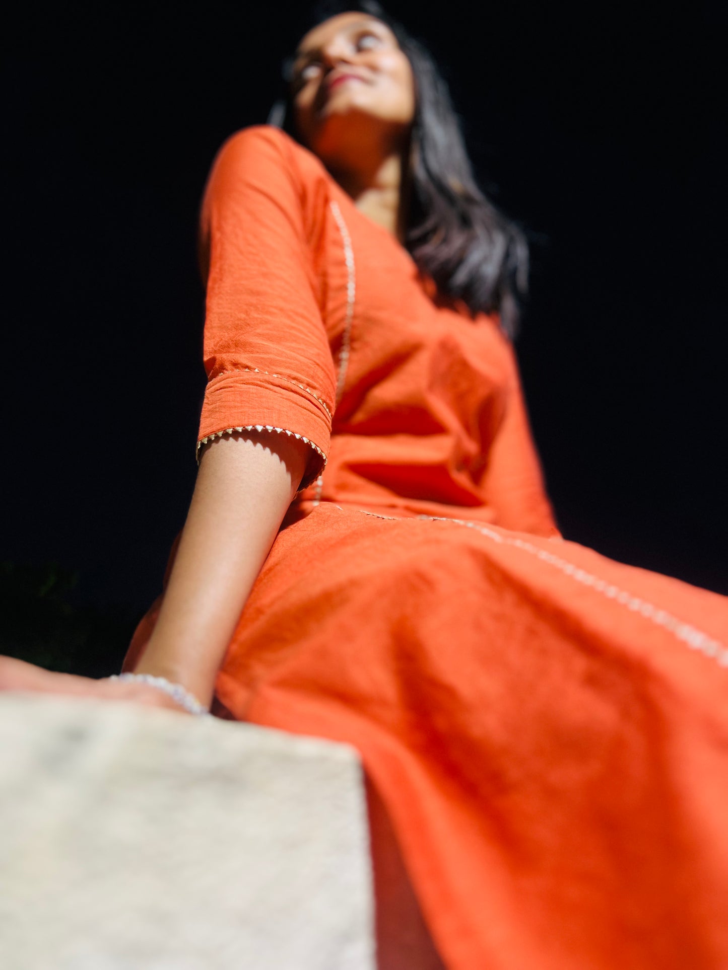 Vibha - Rust Orange Chanderi Silk Coord Set