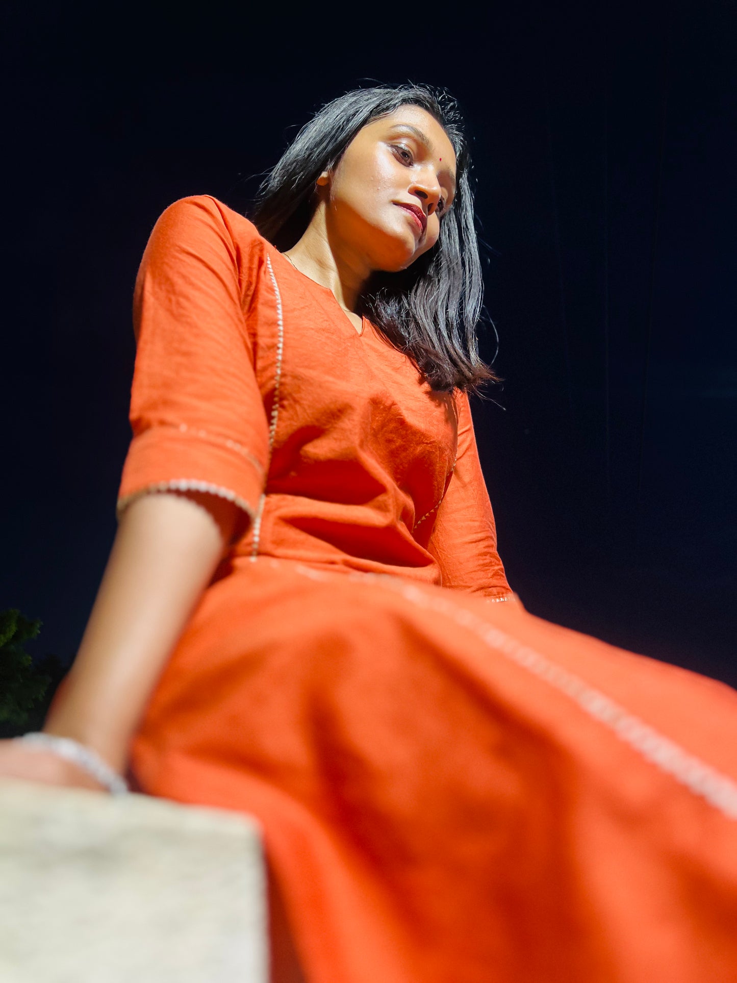 Vibha - Rust Orange Chanderi Silk Coord Set