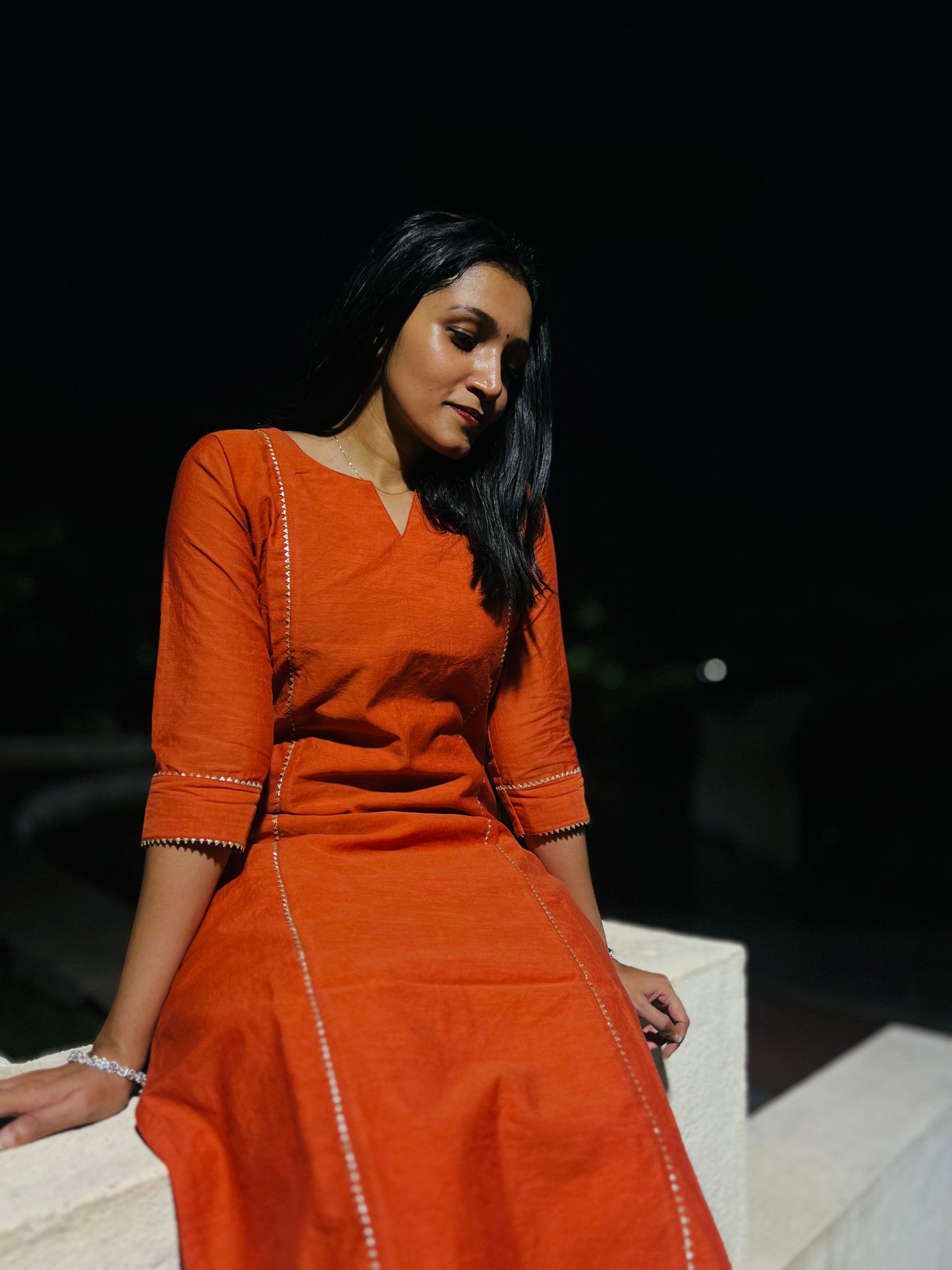 Vibha - Rust Orange Chanderi Silk Coord Set