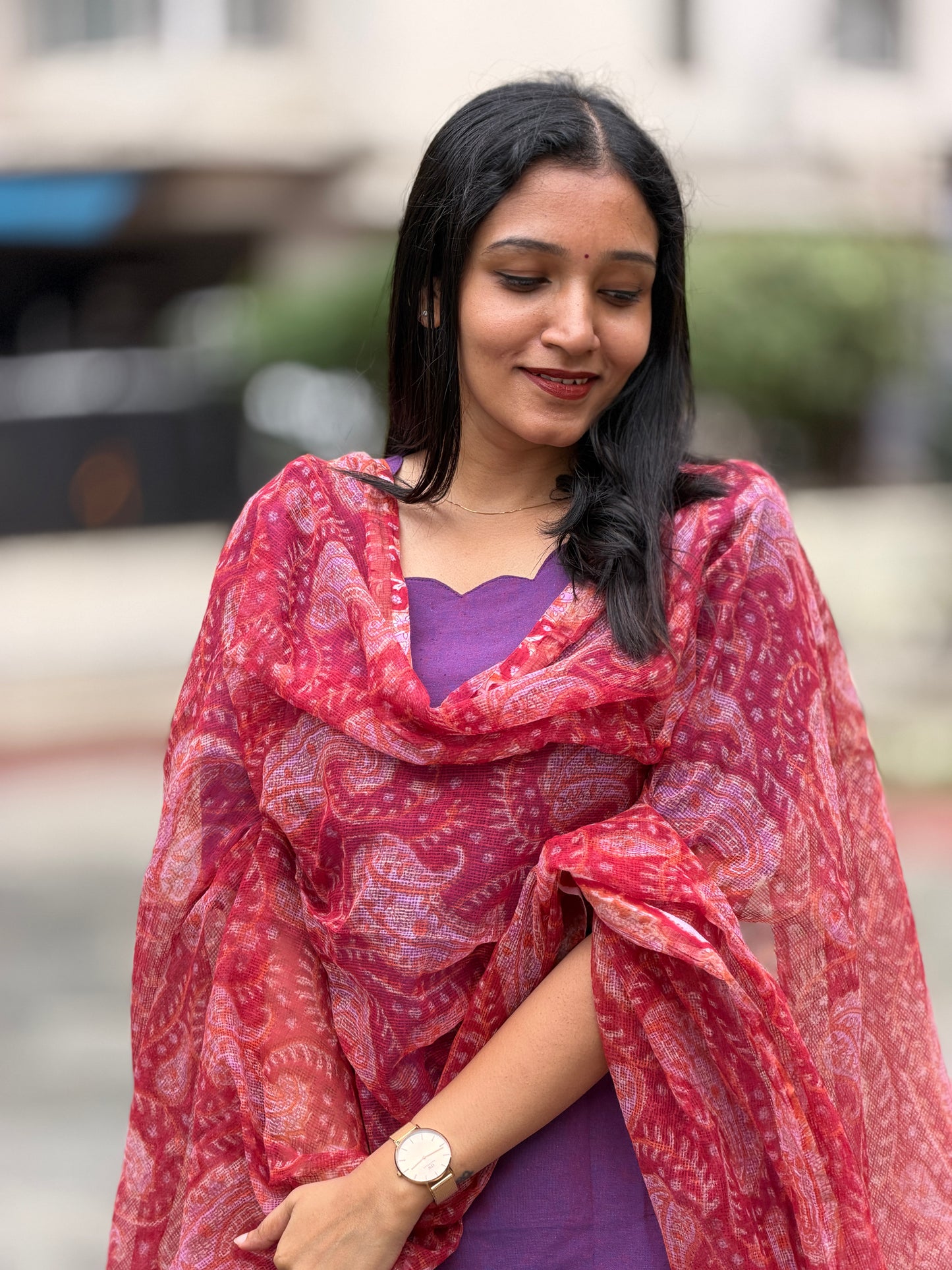 Magizhmathi - Handloom Kurta & Kota Block-Print Dupatta Set