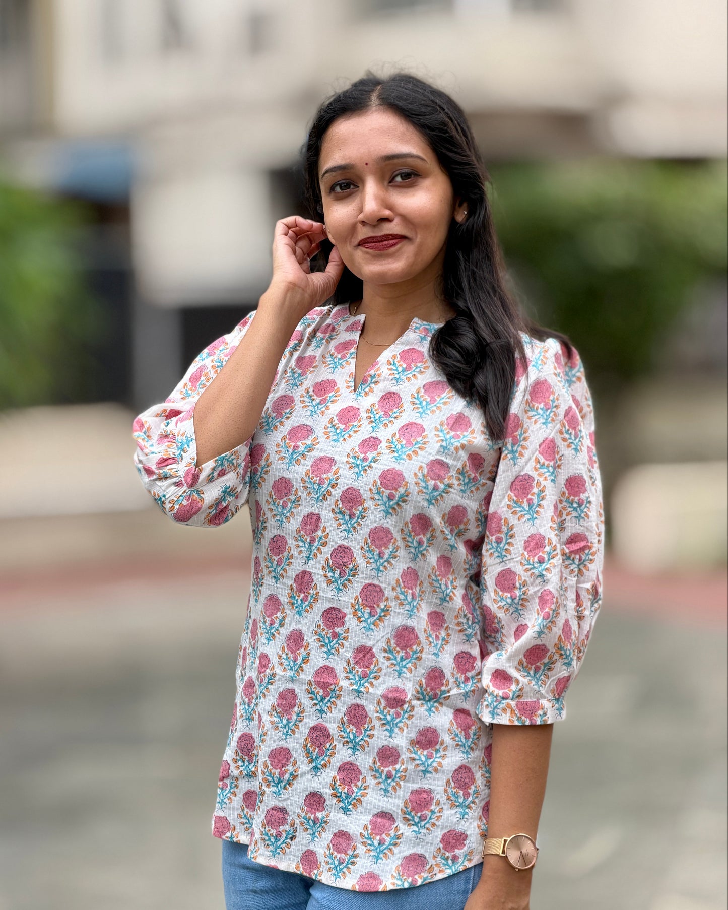 Cherry - Handblock Printed Sanganeri Short Kurta
