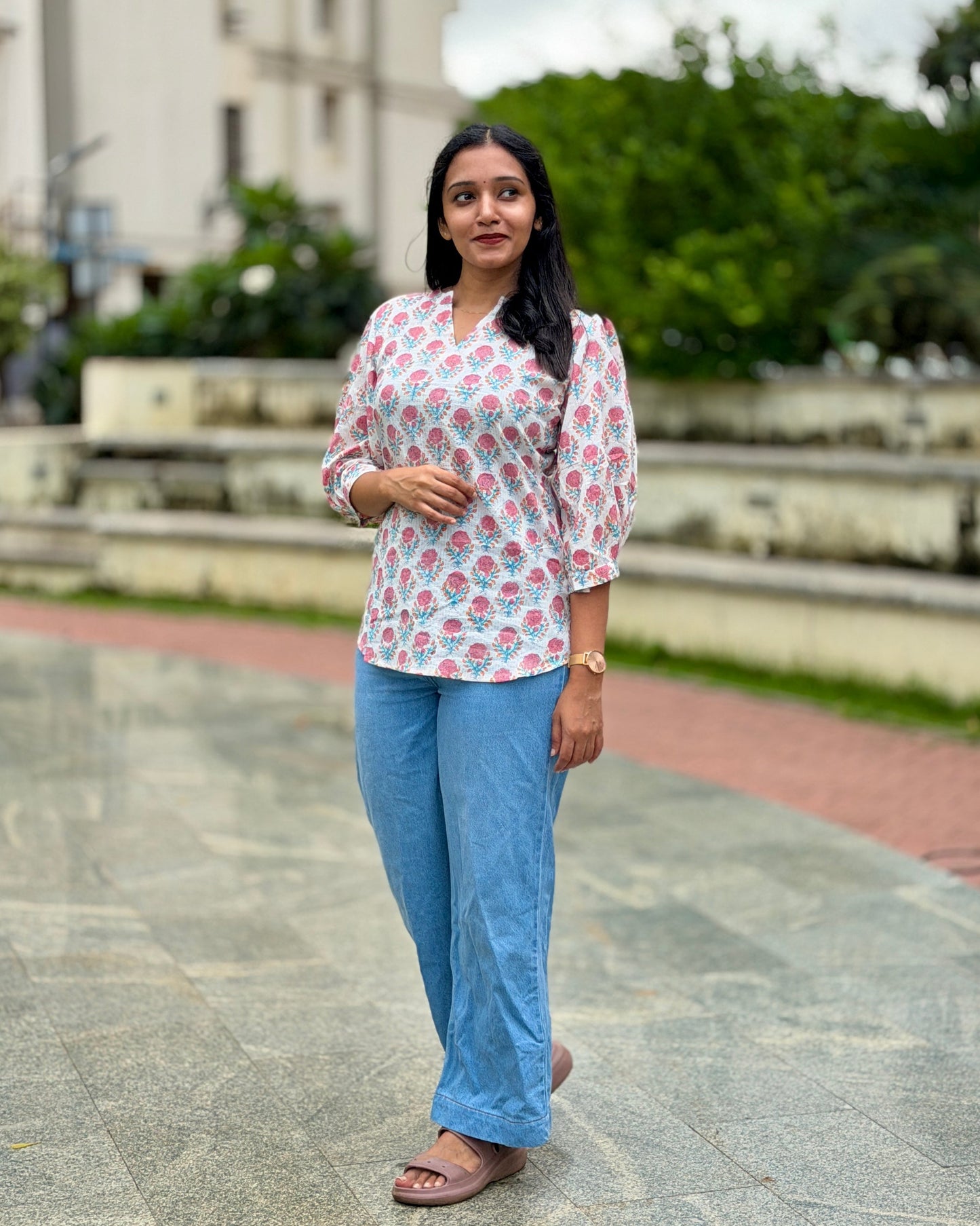 Cherry - Handblock Printed Sanganeri Short Kurta